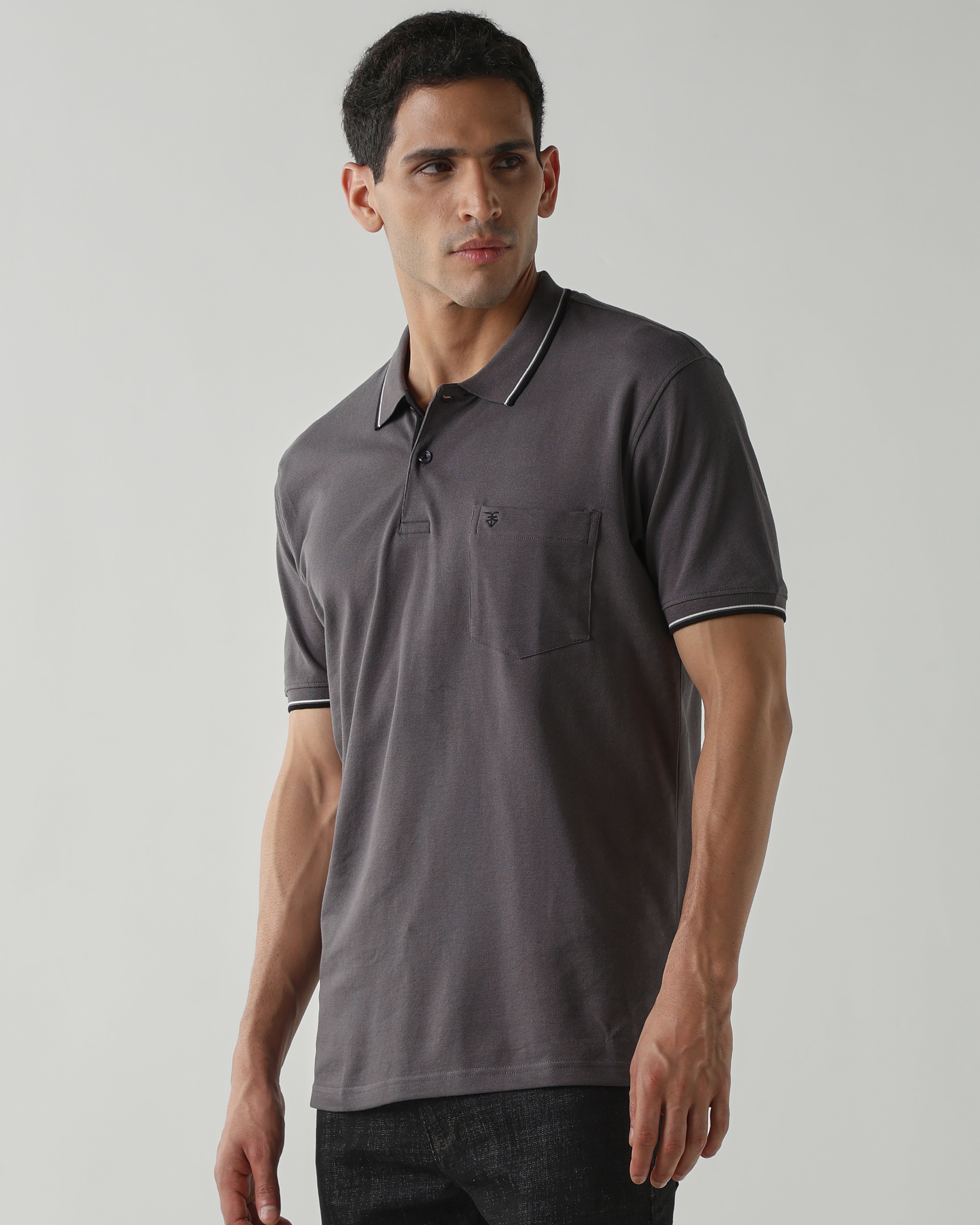 Topwear Premium Pique Knit Fabric T-Shirts – Dark Grey