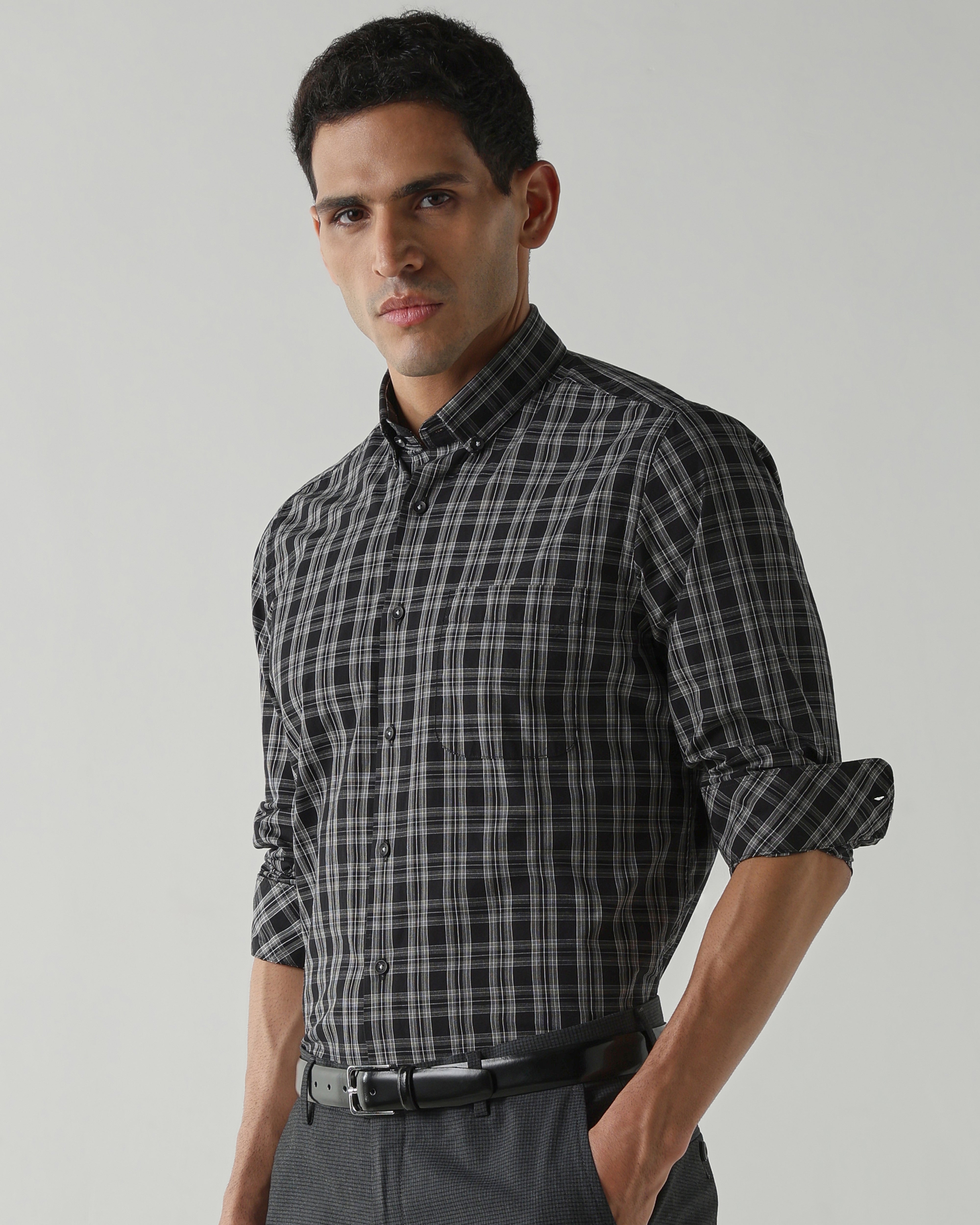 Black/White Pure Cotton Shirts for Men | Slim Fit Luxury Wear