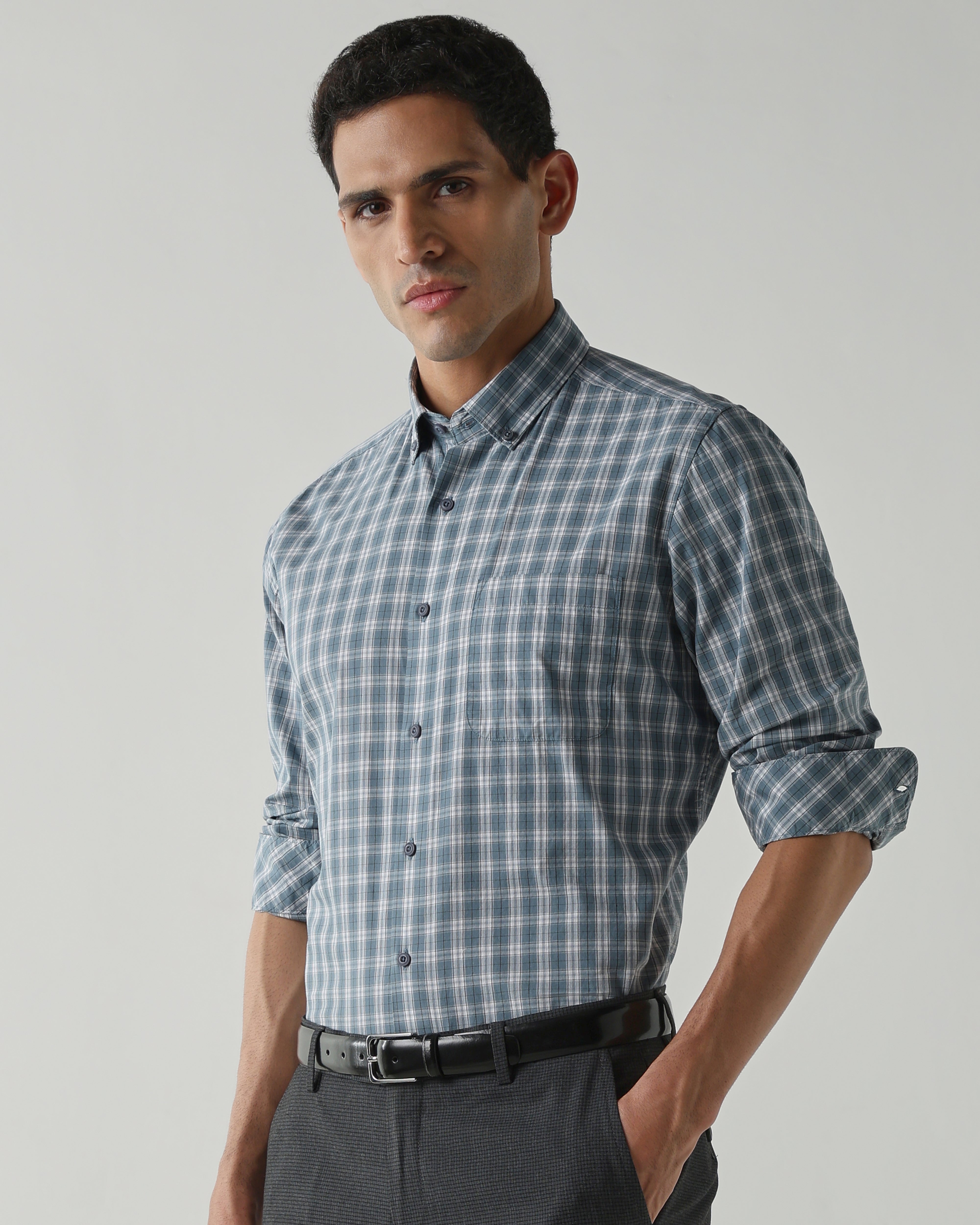Teal Pure Cotton Shirts for Men | Slim Fit Luxury Wear