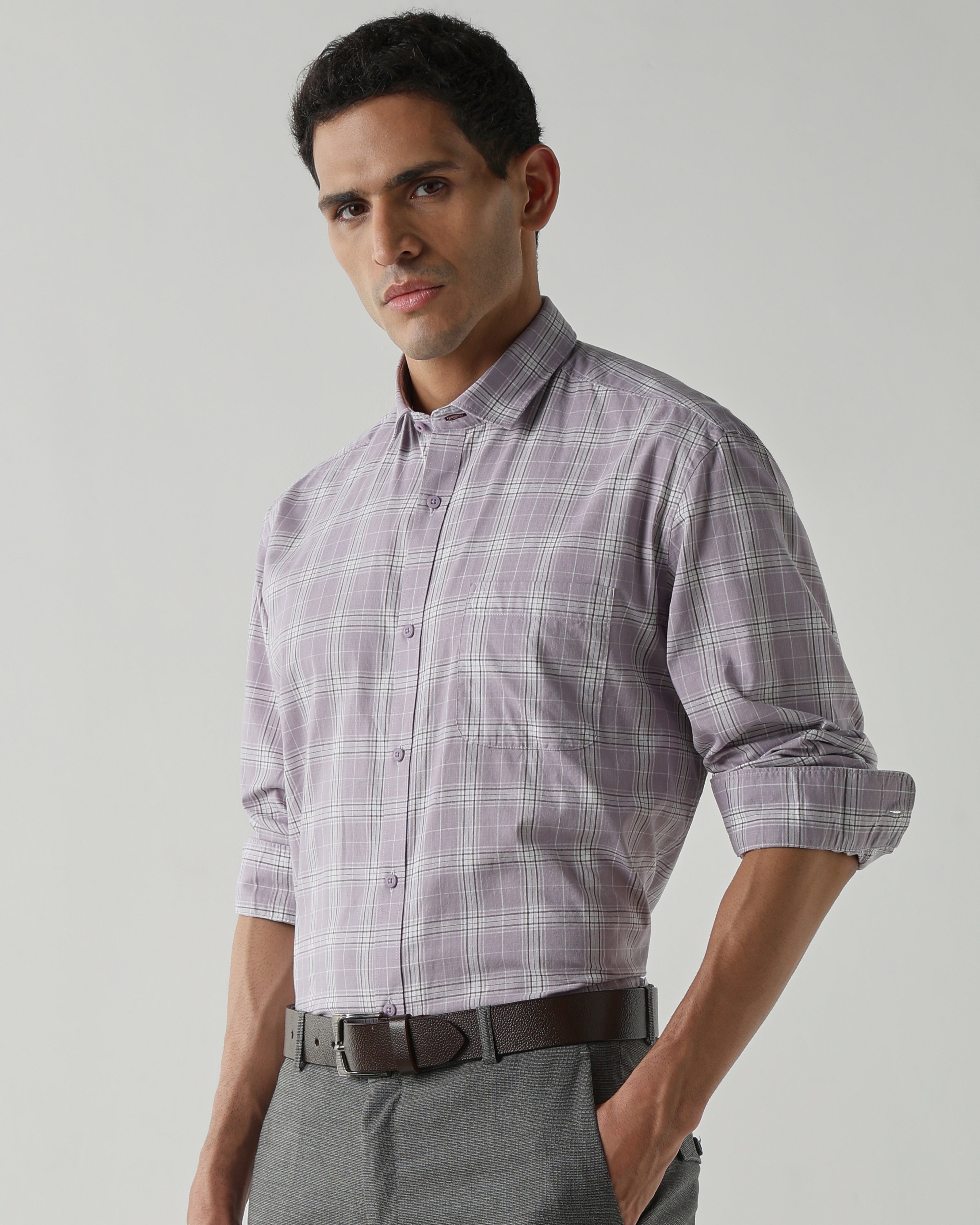 Lilac Pure Cotton Shirts for Men | Regular Fit Luxury Wear