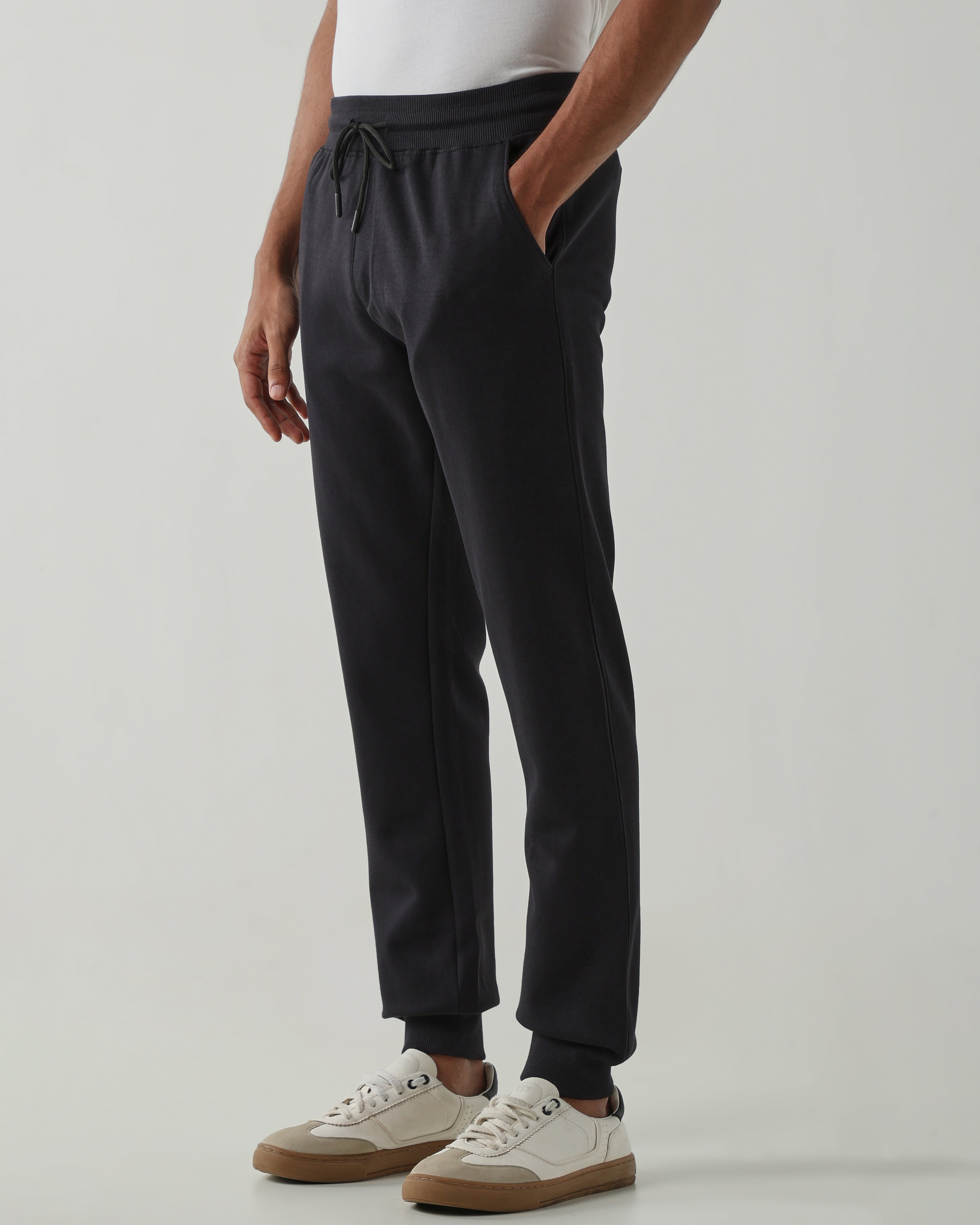Rib at Waist and bottom Flat Front Joggers – Anthracite