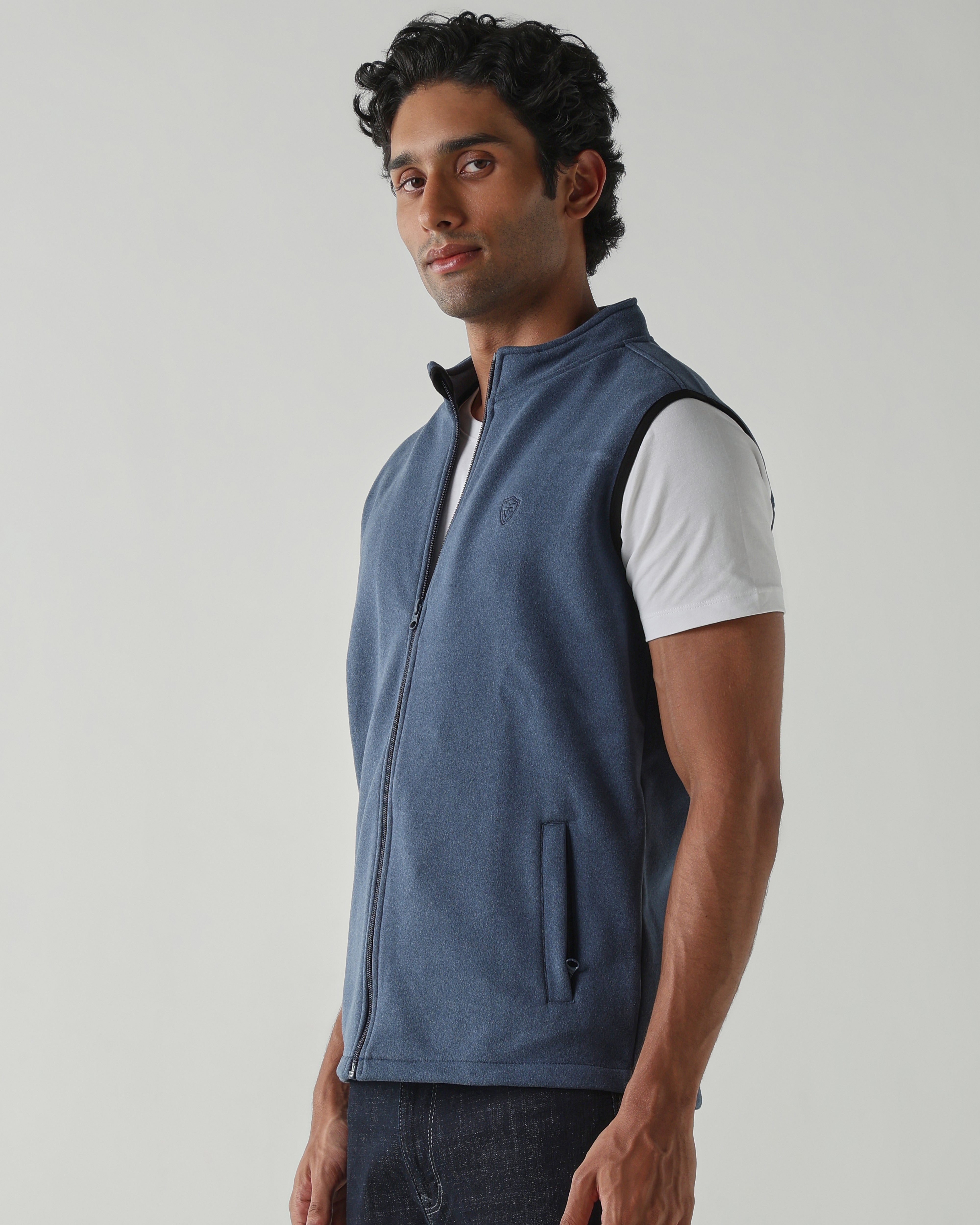 Round Neck Sleeveless Jackets – Denim