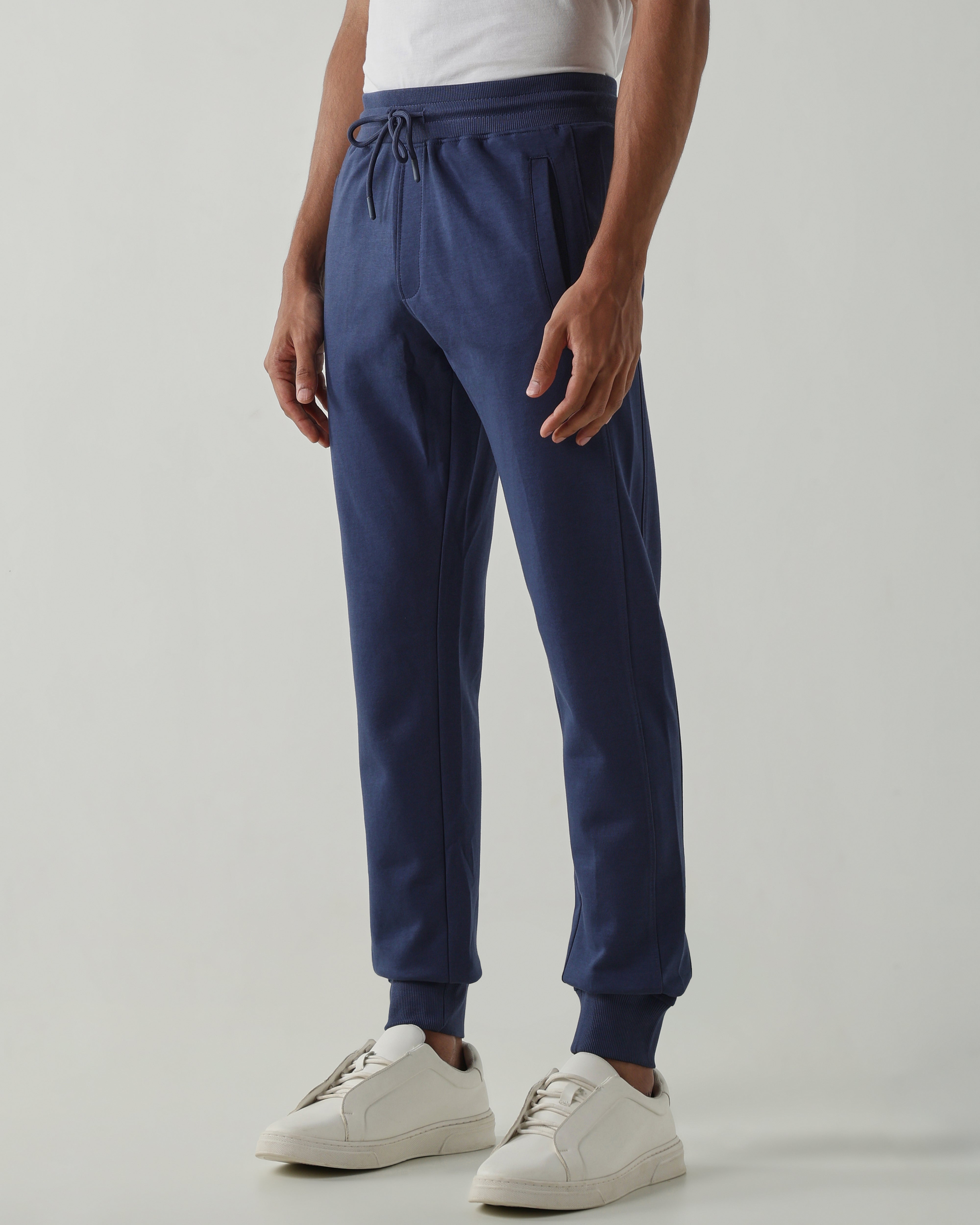 Rib at Waist and bottom Flat Front Joggers – Insignia Blue