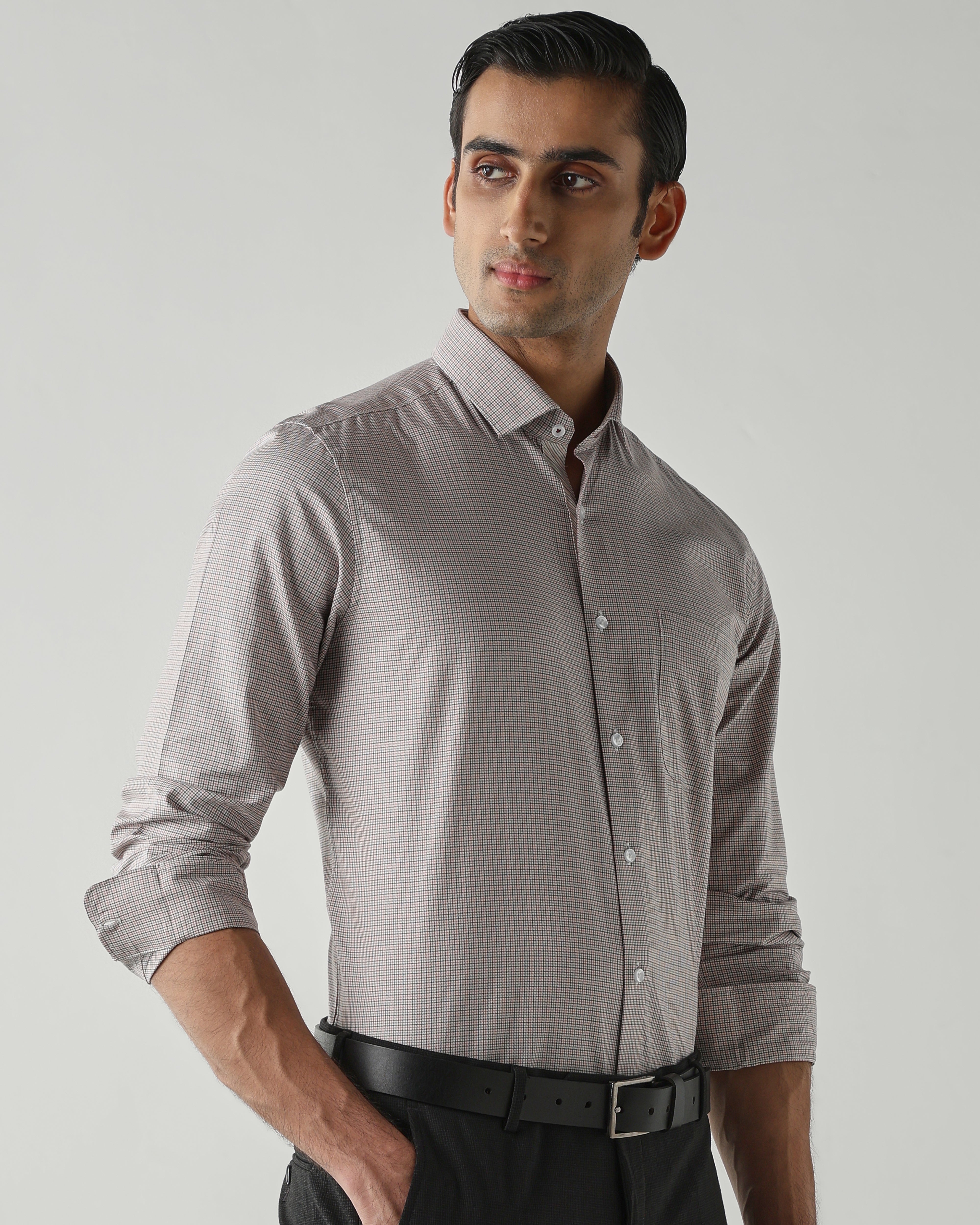 Pink/Black Pure Cotton Shirts for Men | Slim Fit Luxury Wear