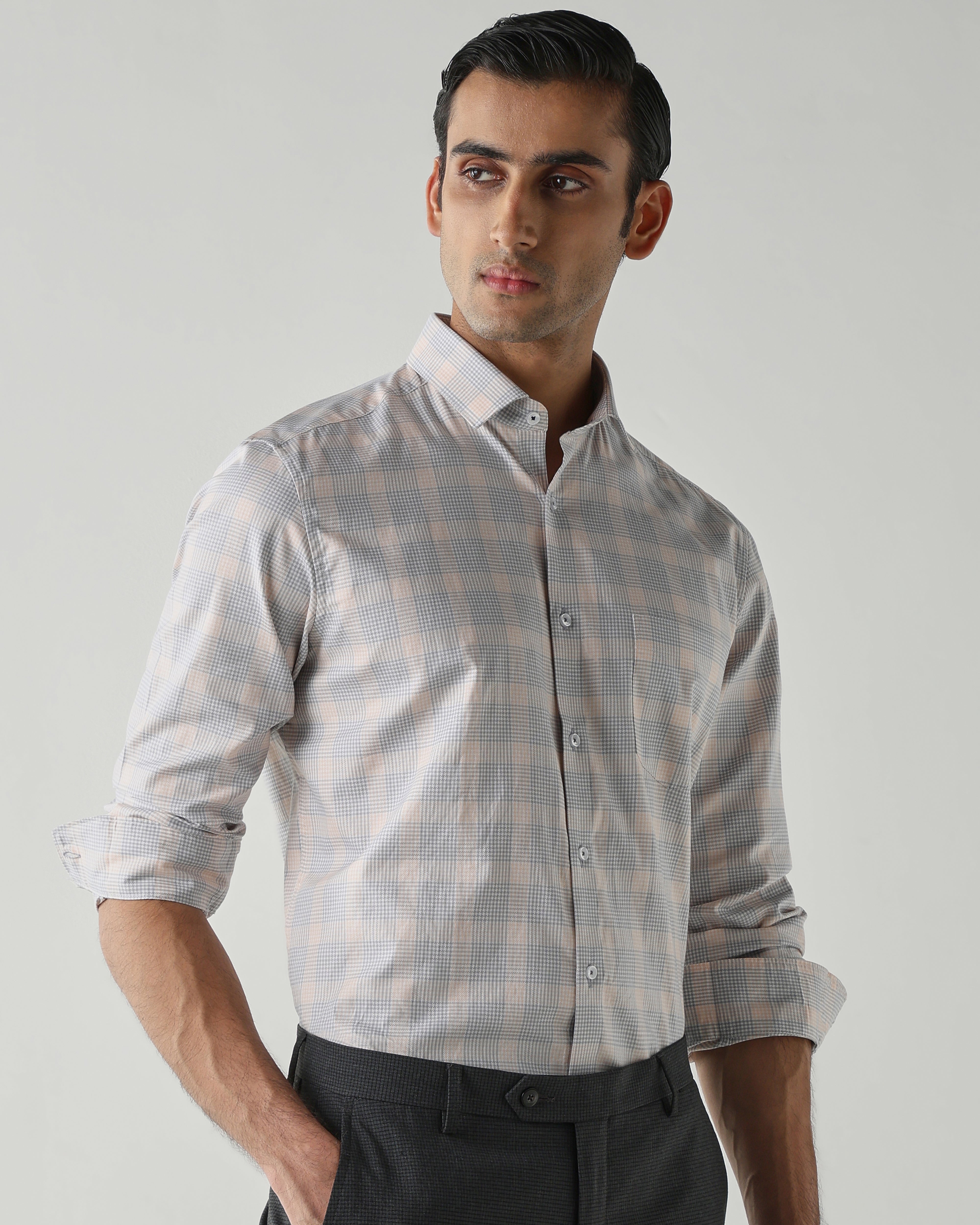 Orange/Grey shirts crafted in 100% cotton,