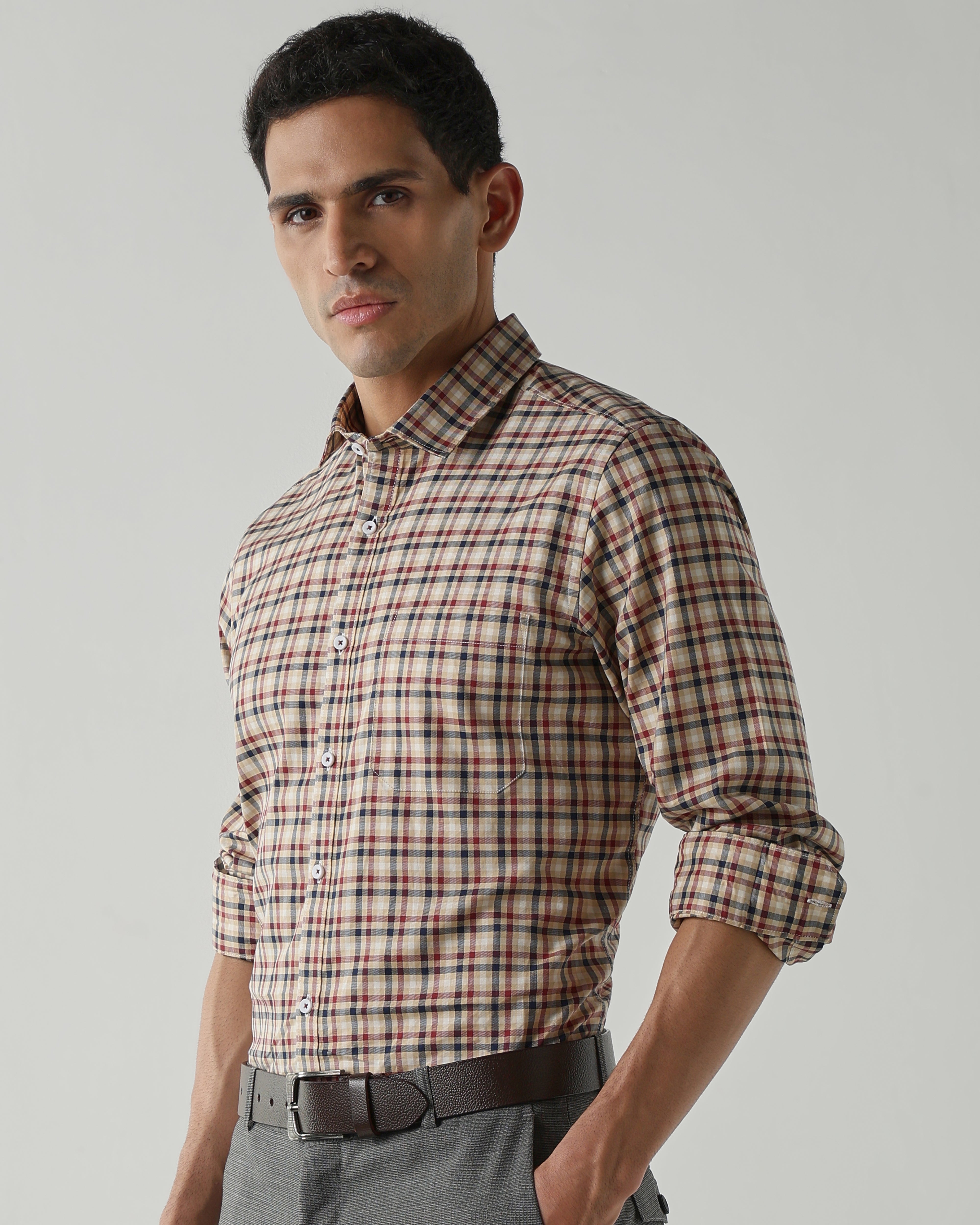 Red/Navy Pure Cotton Shirts for Men | Slim Fit Luxury Wear