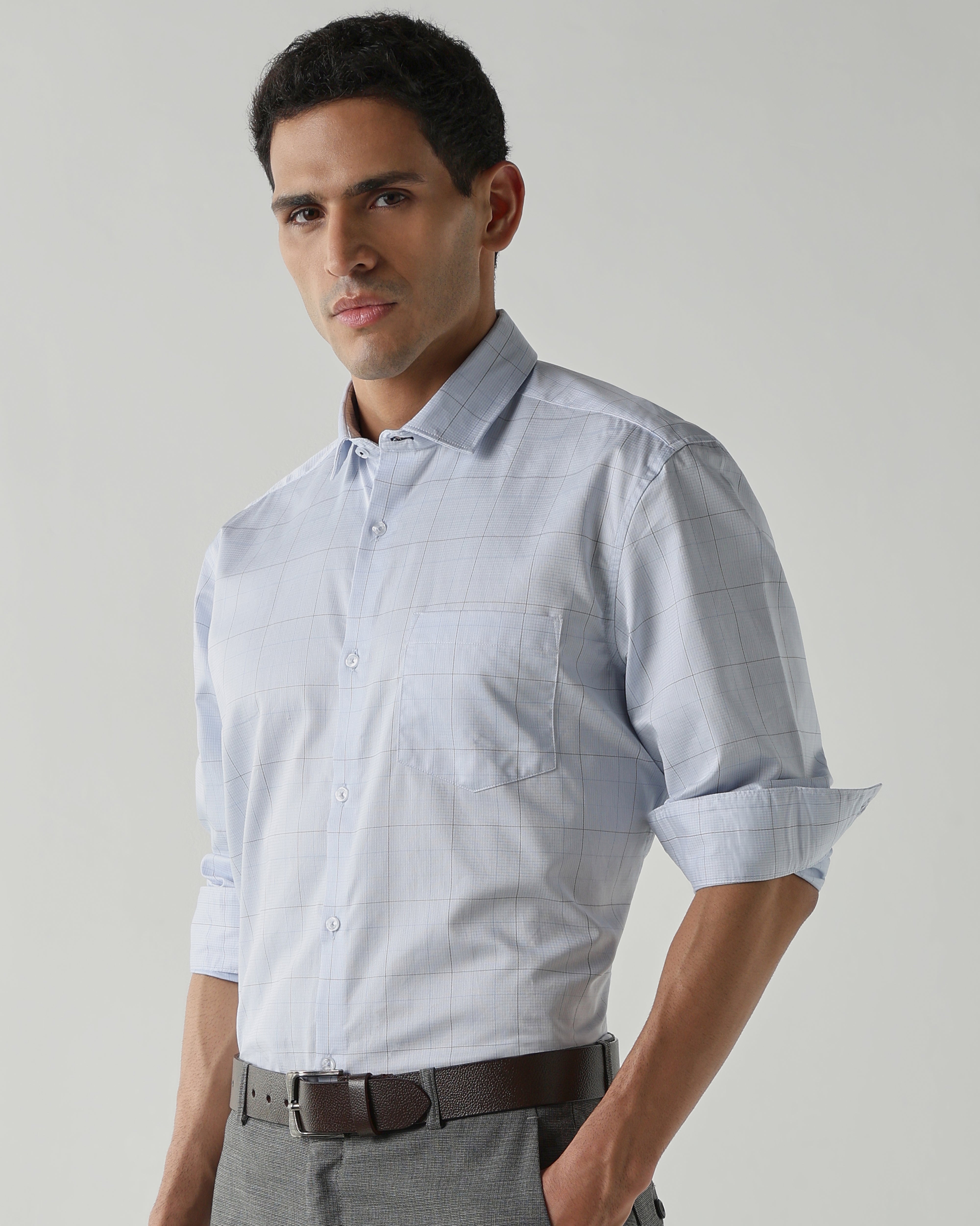 Sky Blue Pure Cotton Shirts for Men | Slim Fit Luxury Wear