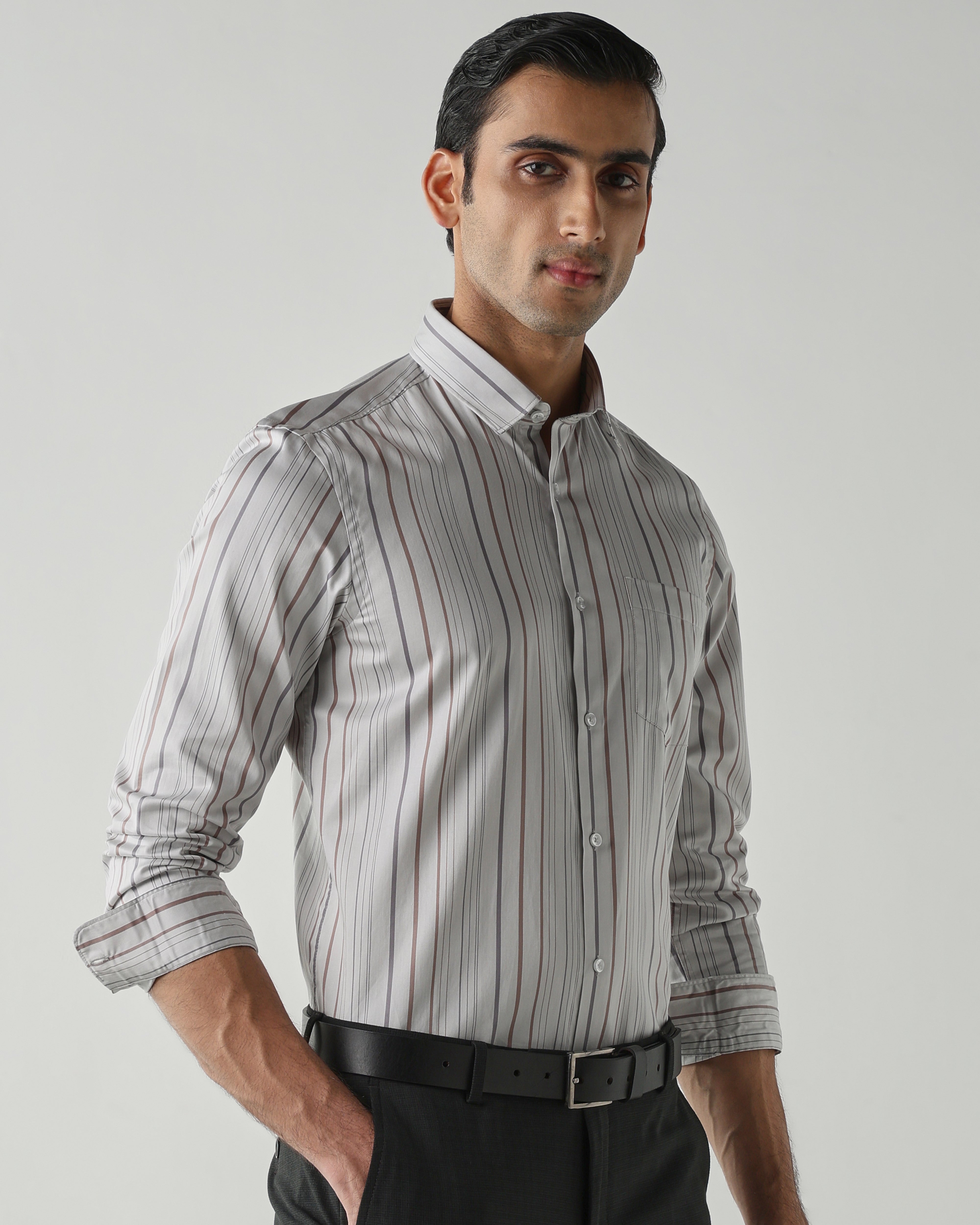 Grey/Brown shirts crafted in 100% cotton