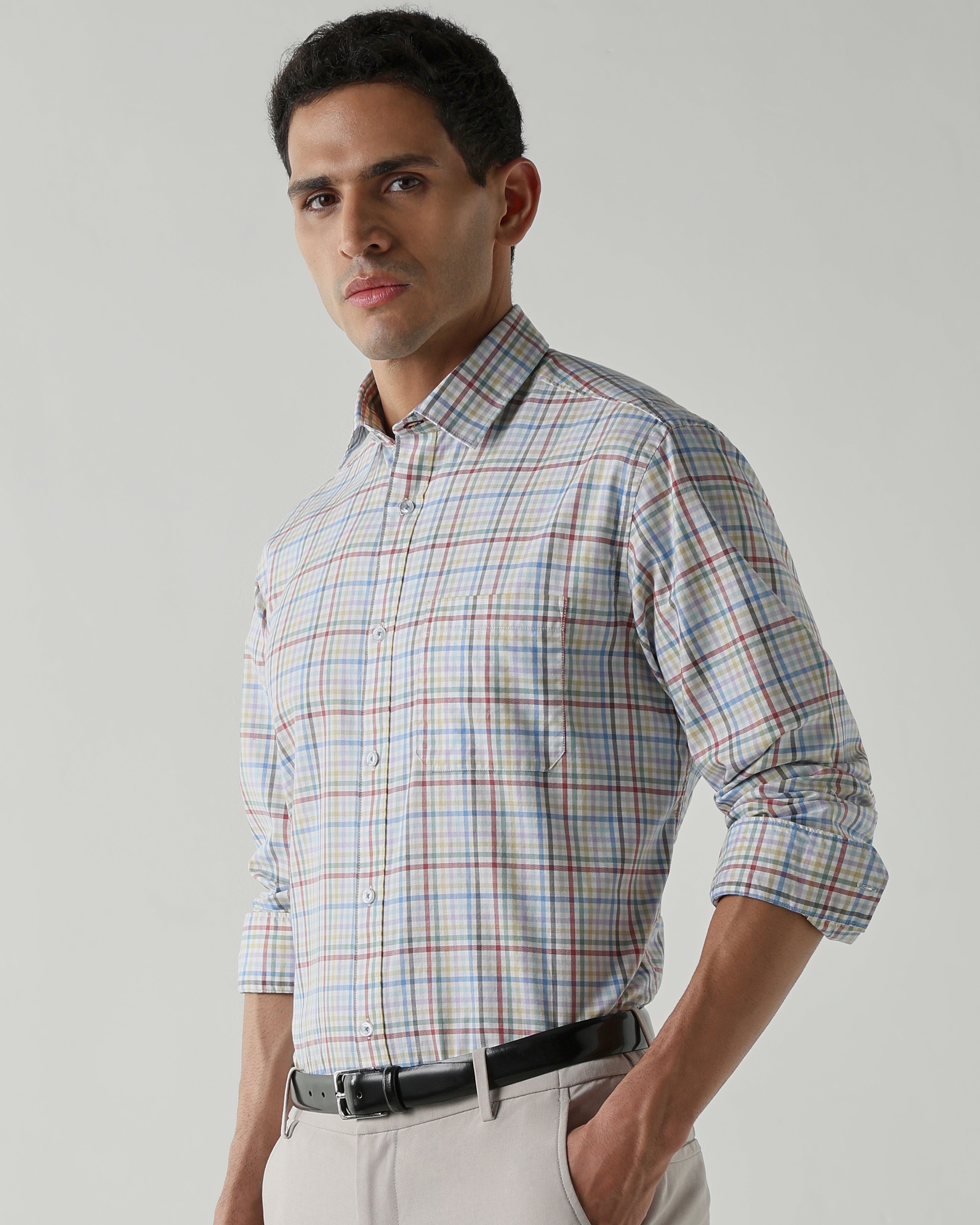 Multi 100% Cotton Checks Shirts For Men | Regular Fit Smart Casual Wear