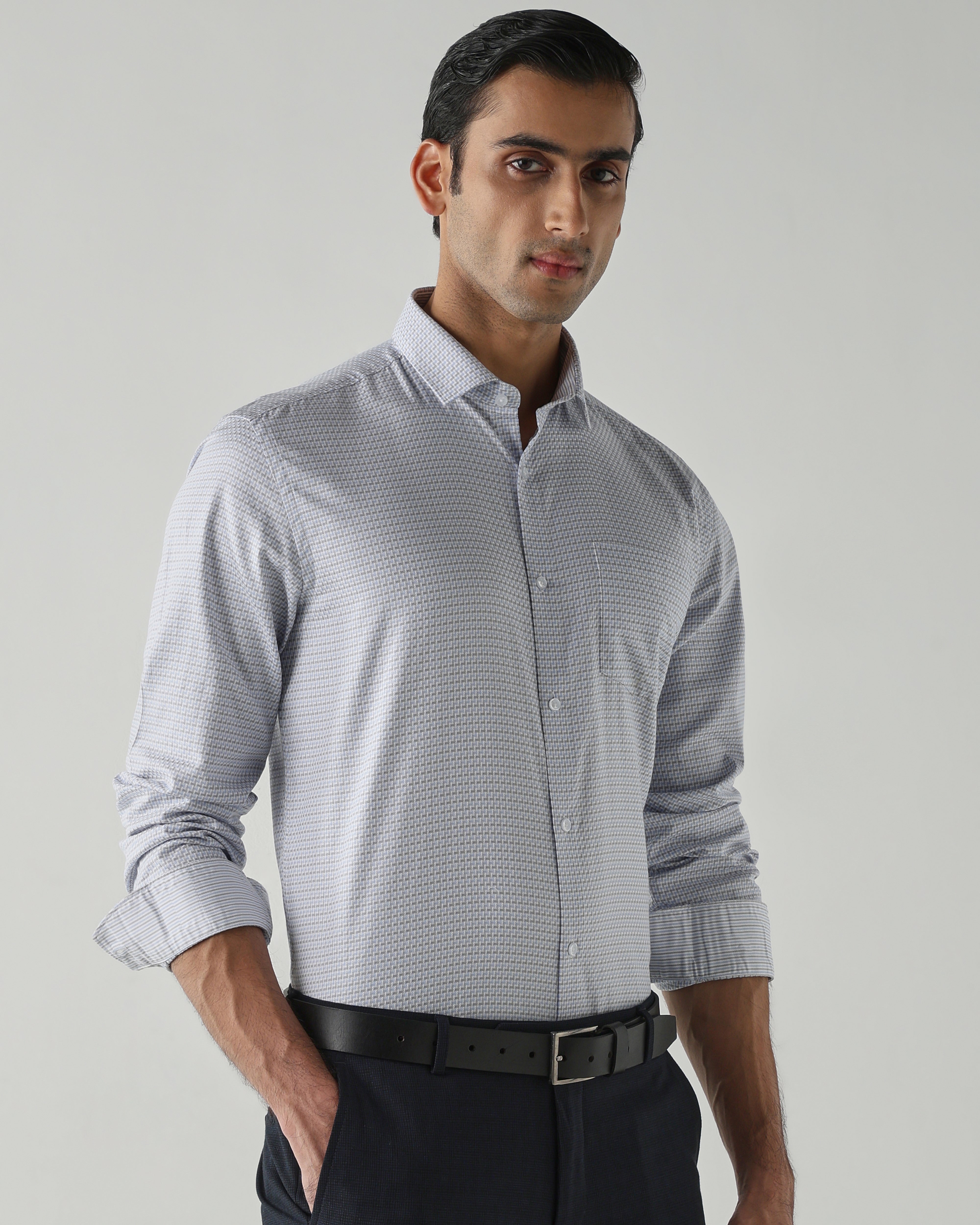 Grey/Sky Blue shirts crafted in 100% cotton