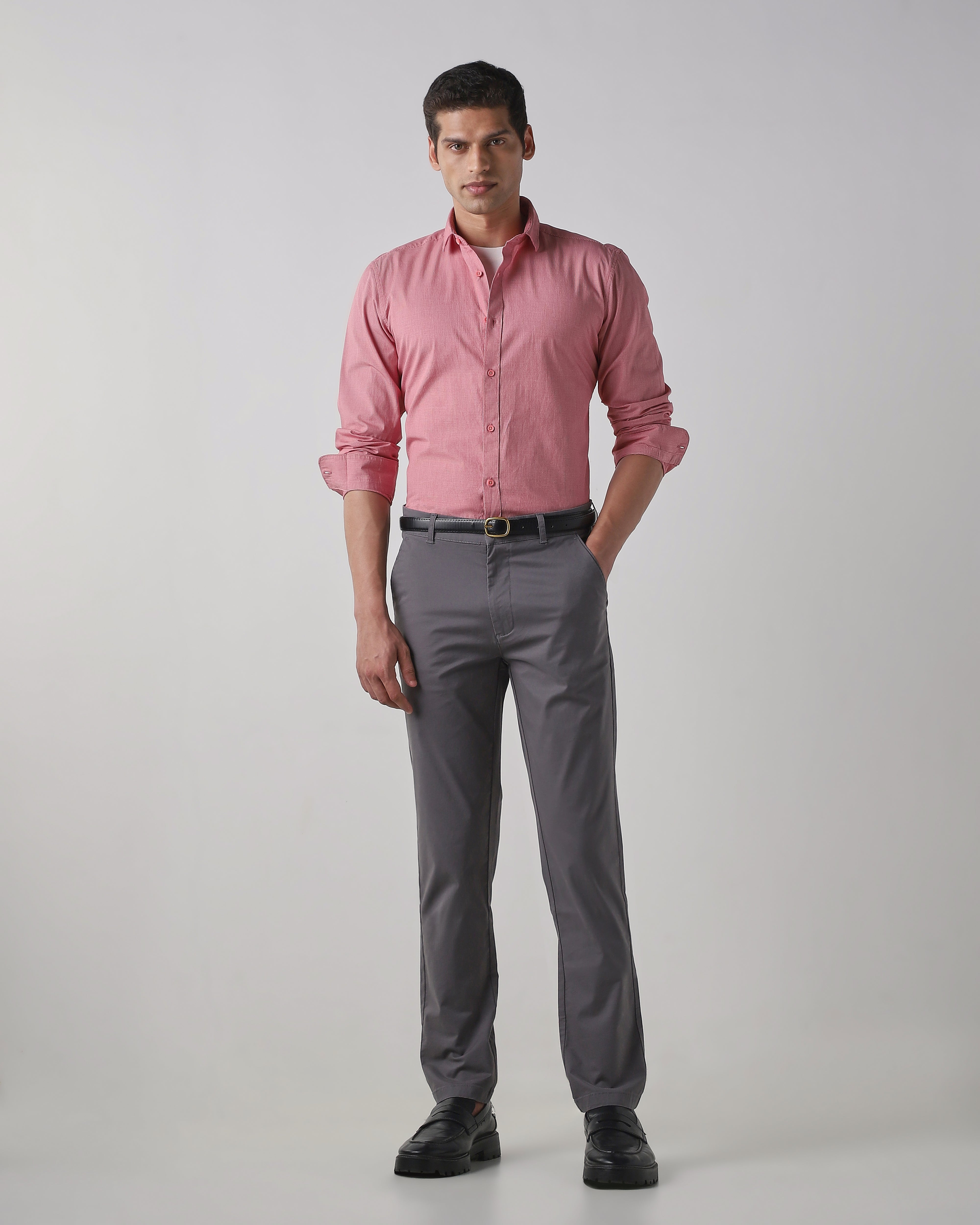Grey Cotton Stretch Regular Fit Trouser