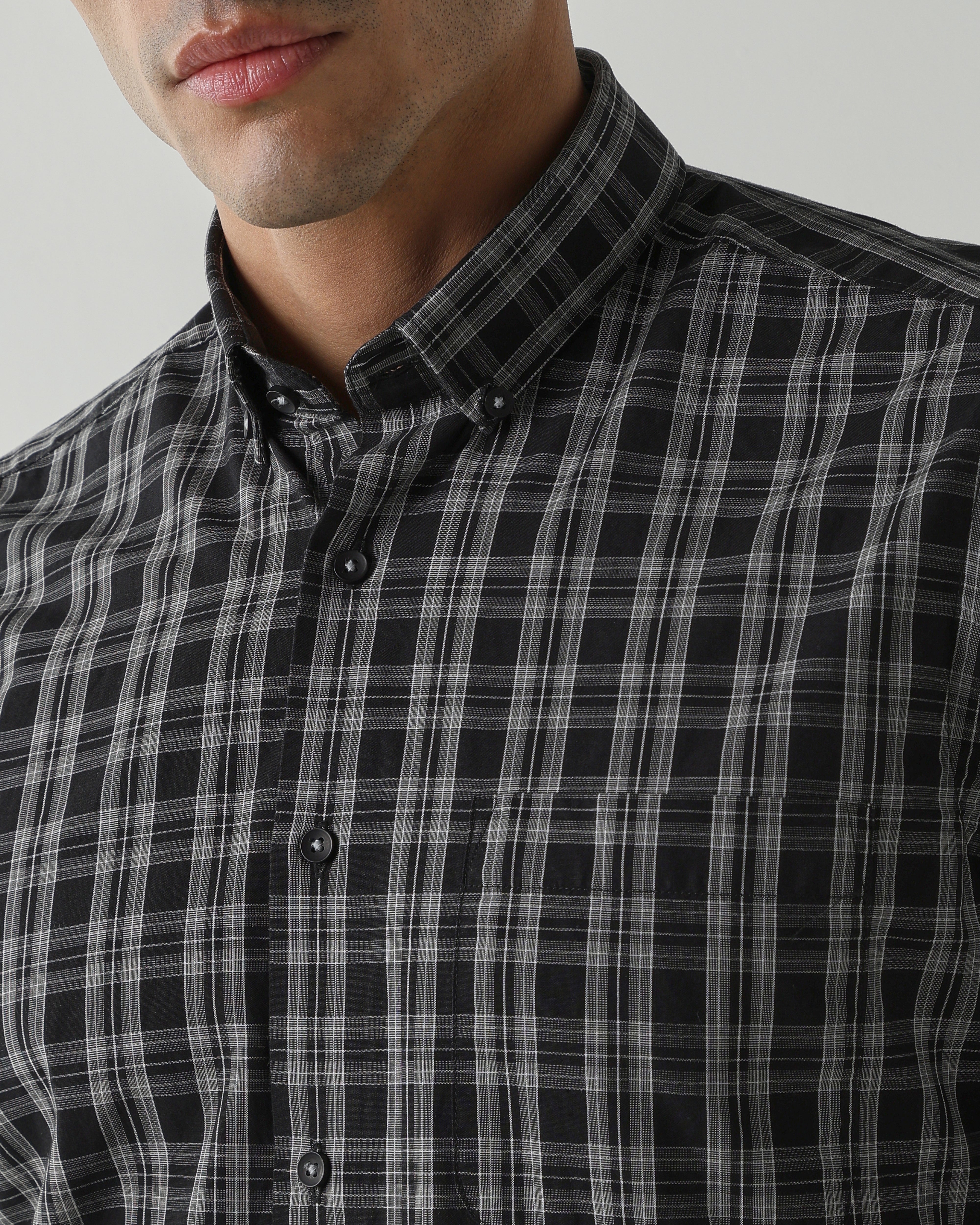 Black/White Pure Cotton Shirts for Men | Slim Fit Luxury Wear