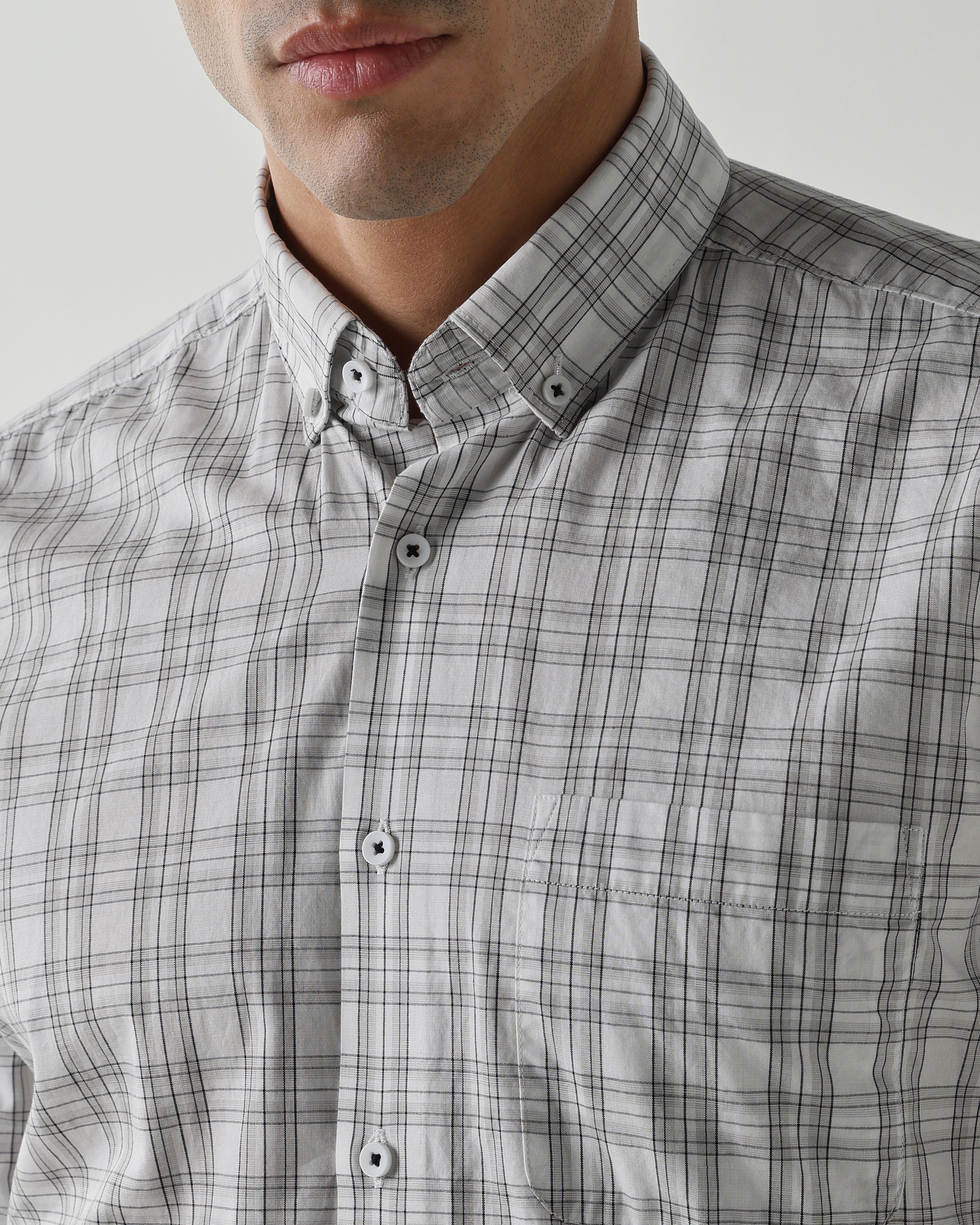 WHITE/GREY Pure Cotton Shirts for Men | Slim Fit Luxury Wear