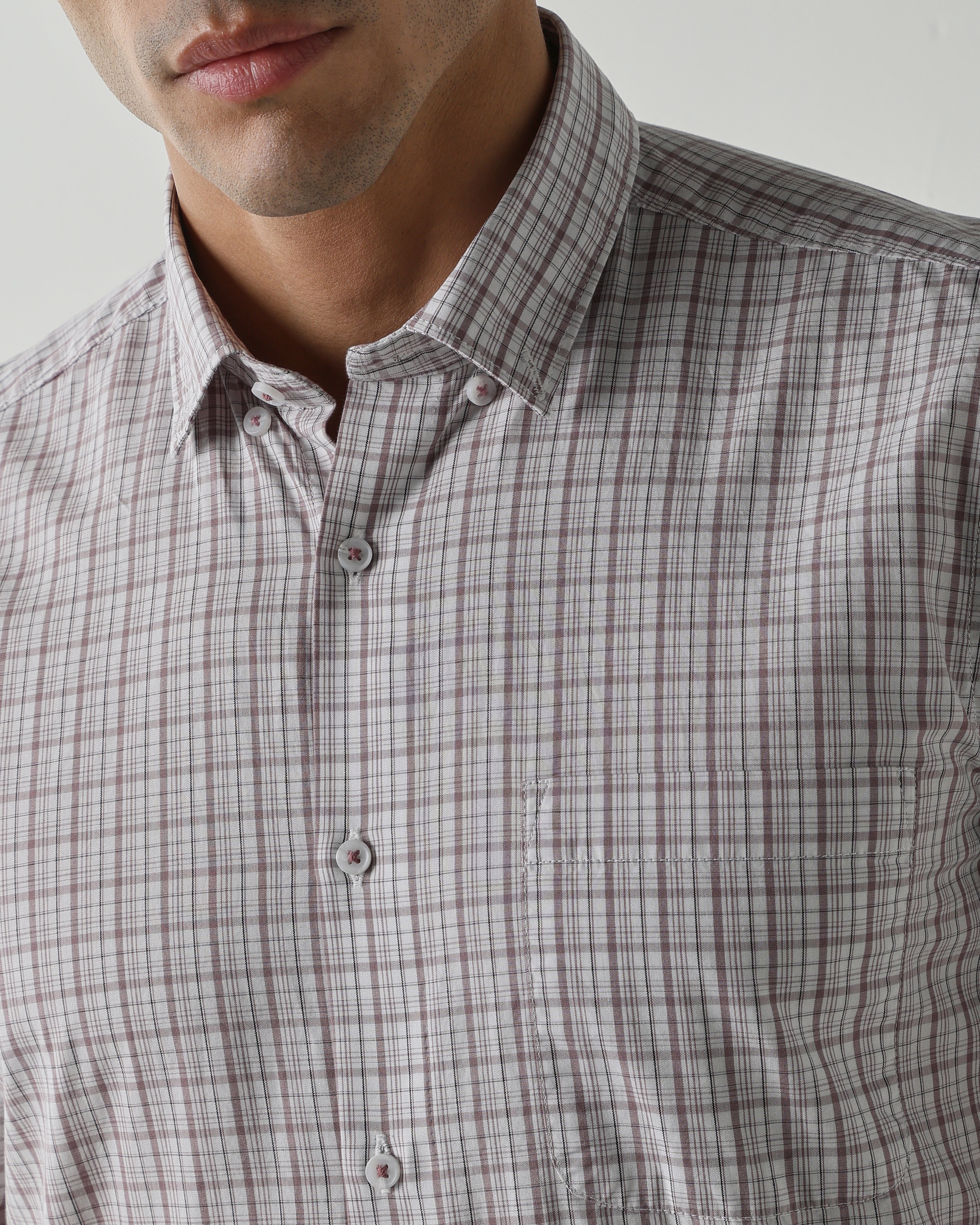 White/Lt Brown Pure Cotton Shirts for Men | Slim Fit Luxury Wear