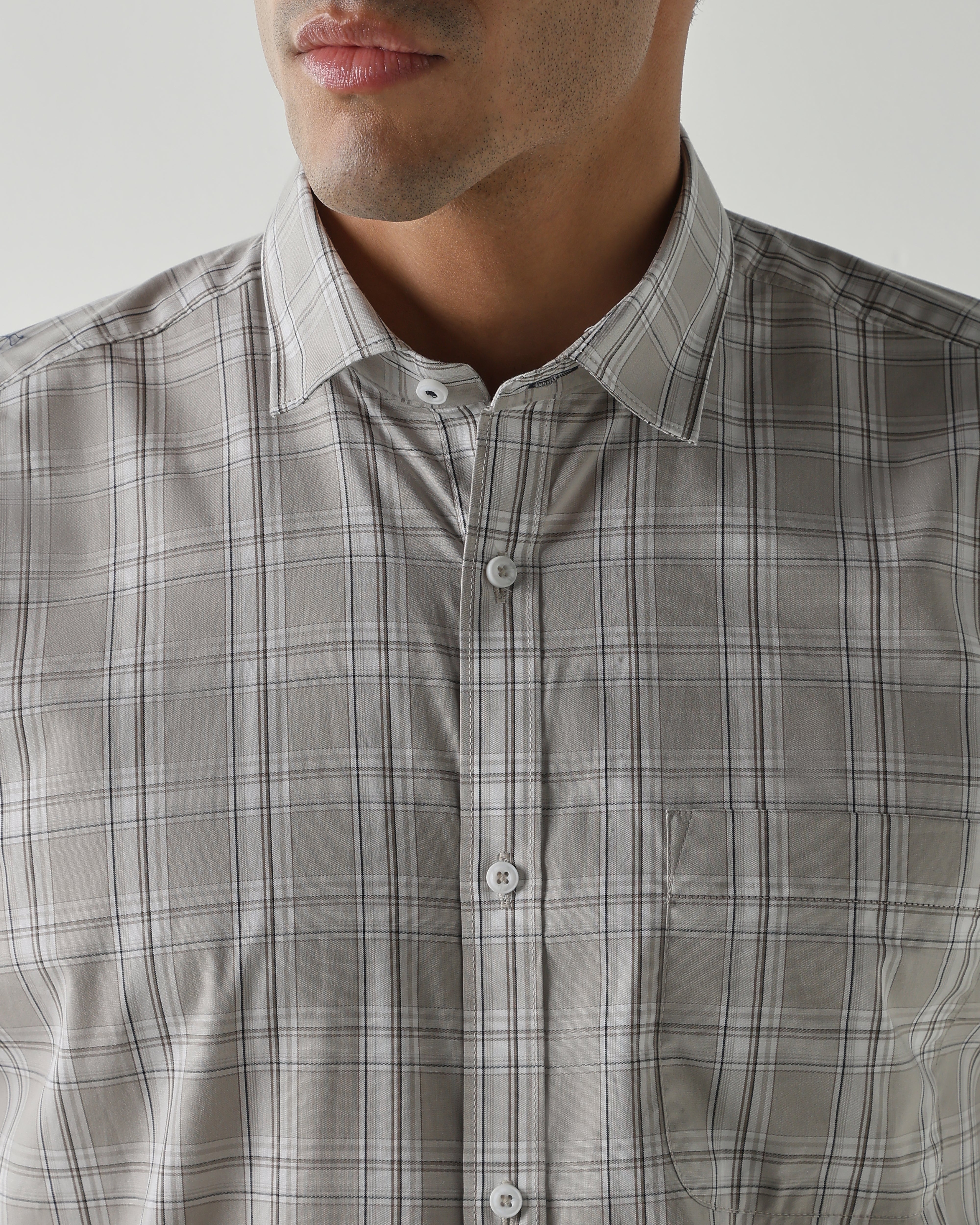 Beige/White Pure Cotton Shirts for Men | Regular Fit Luxury Wear