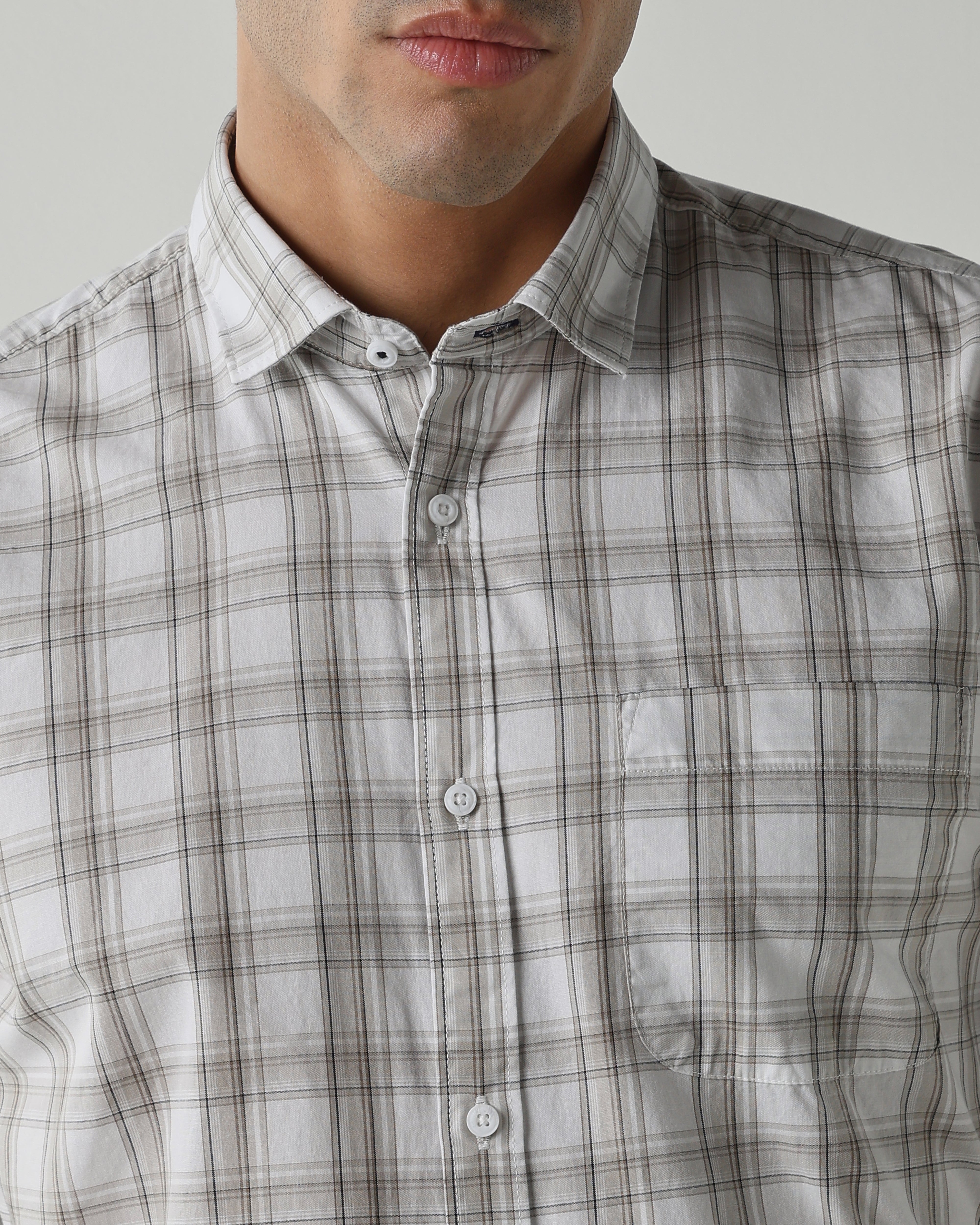 White/Beige Pure Cotton Shirts for Men | Regular Fit Luxury Wear