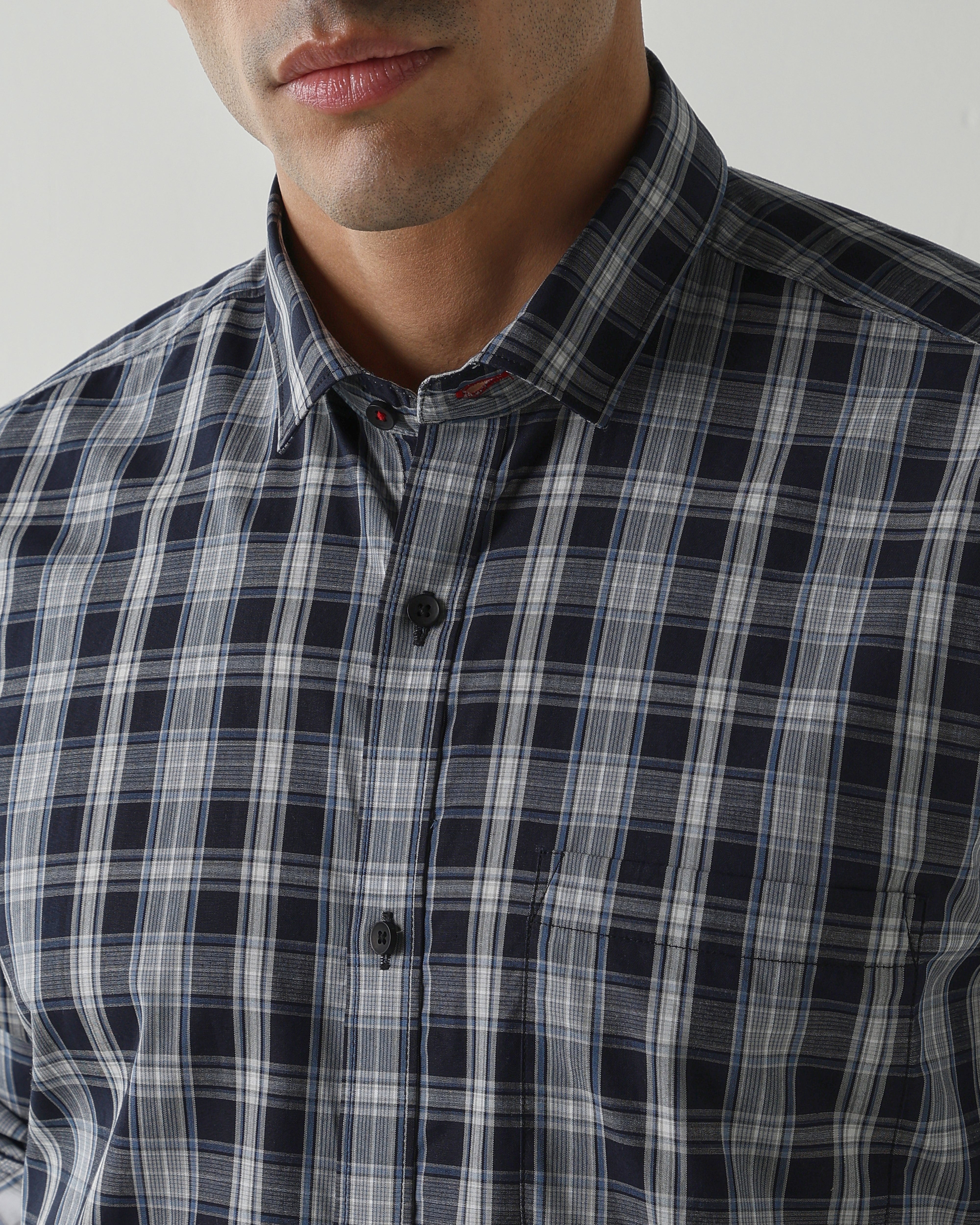 Navy/White Pure Cotton Shirts for Men | Regular Fit Luxury Wear
