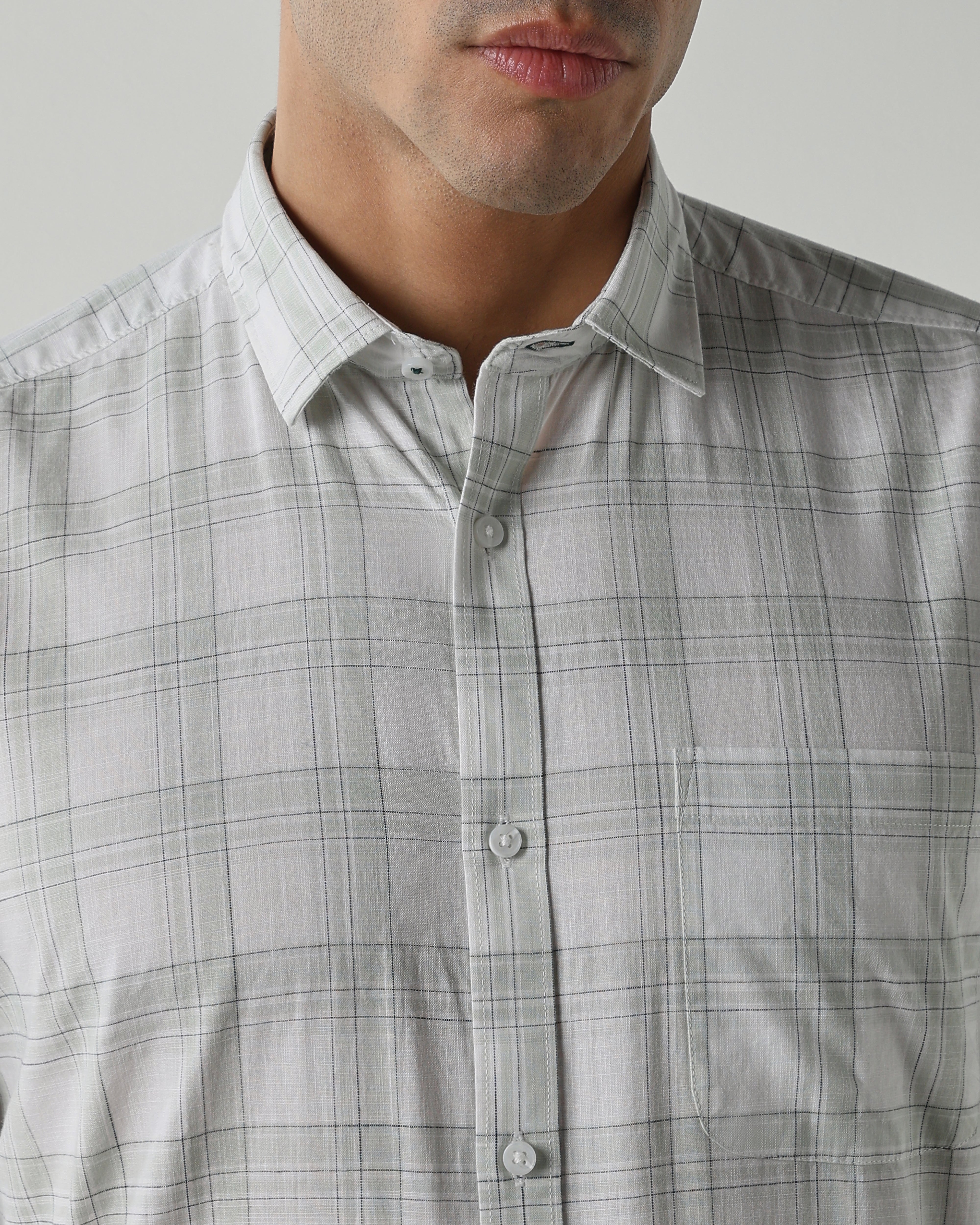 WHITE/GREEN Pure Cotton Shirts for Men | Regular Fit Luxury Wear