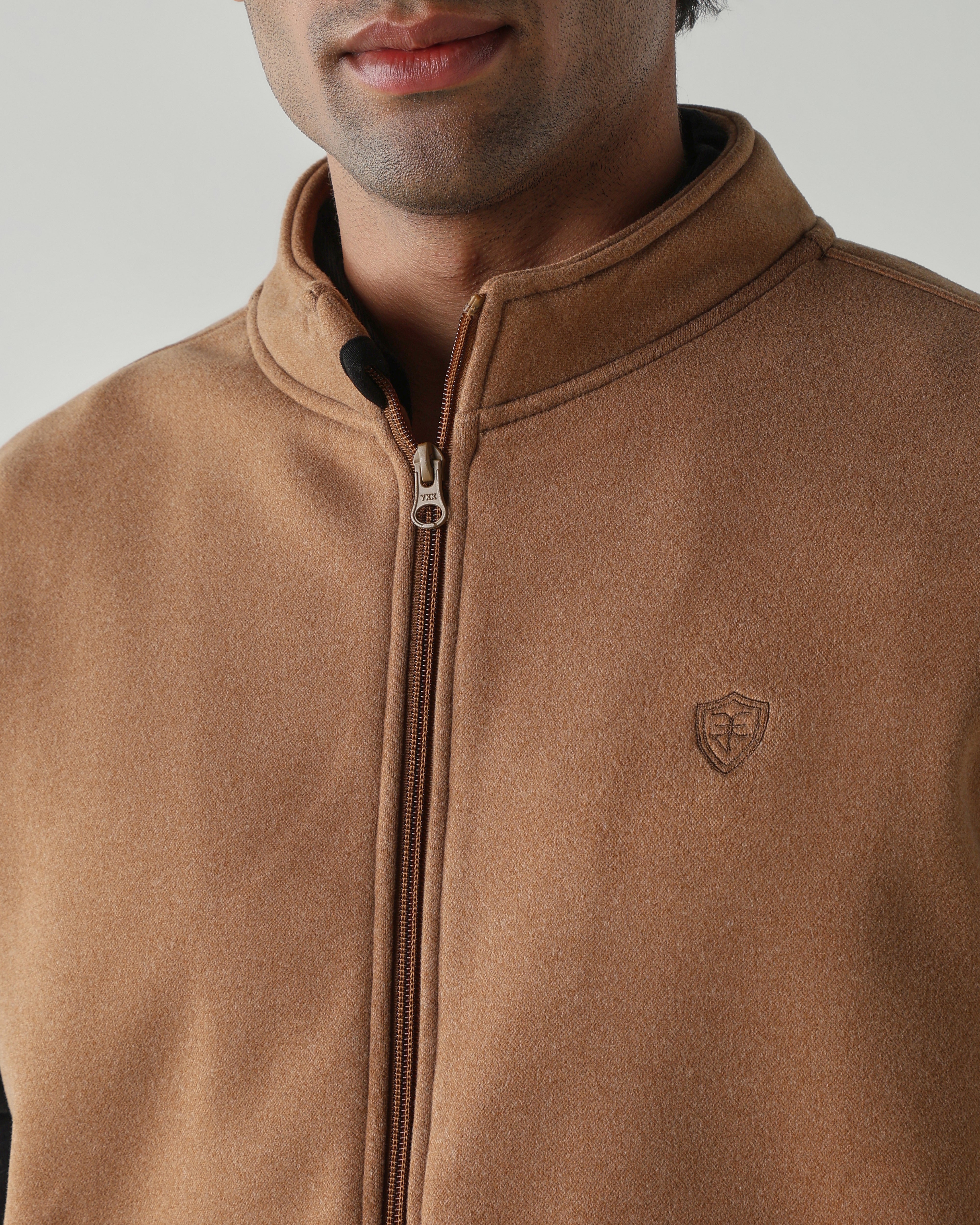 Round Neck Sleeveless Jackets – Dark Camel