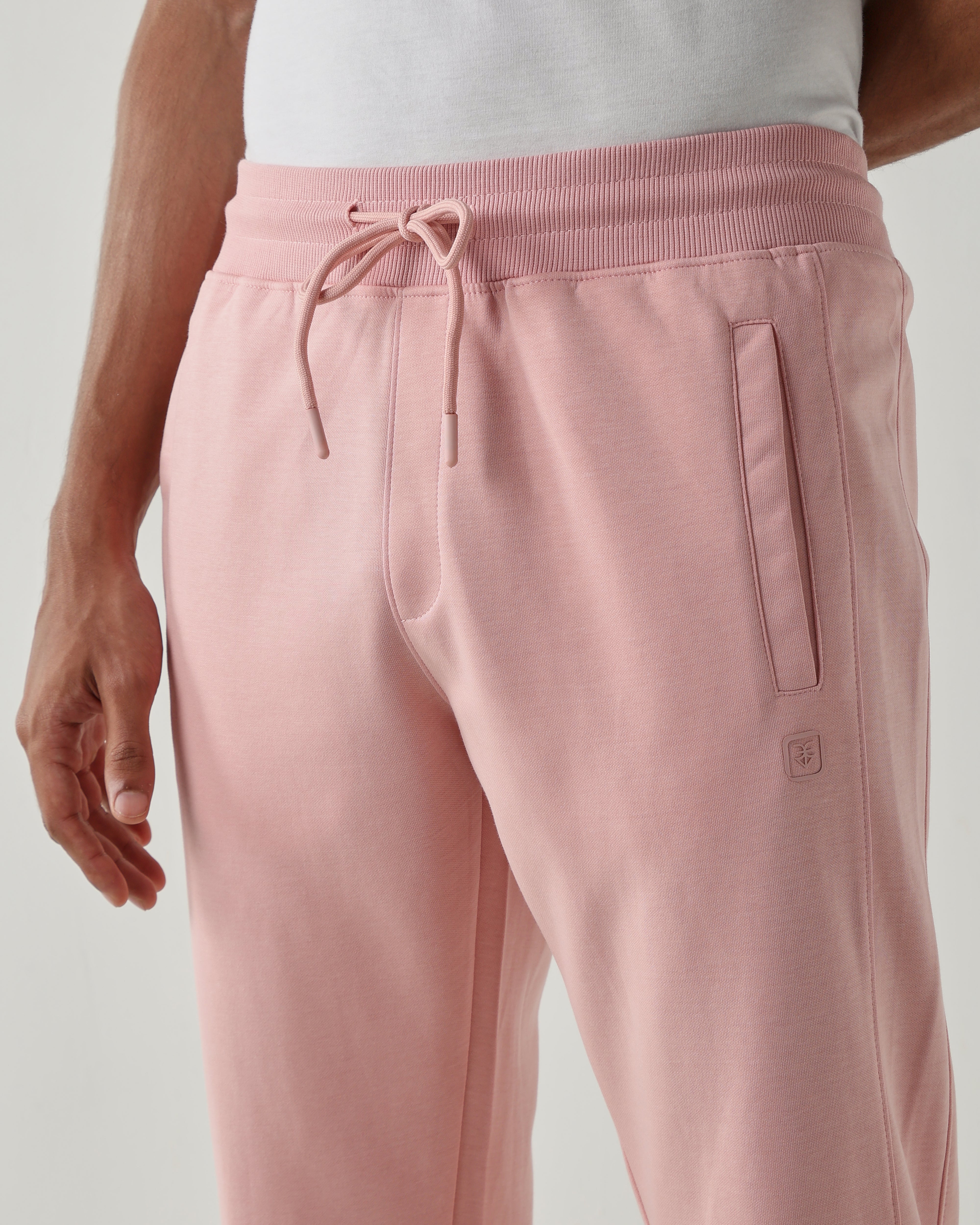 Rib at Waist and bottom Flat Front Joggers – Sliver Pink