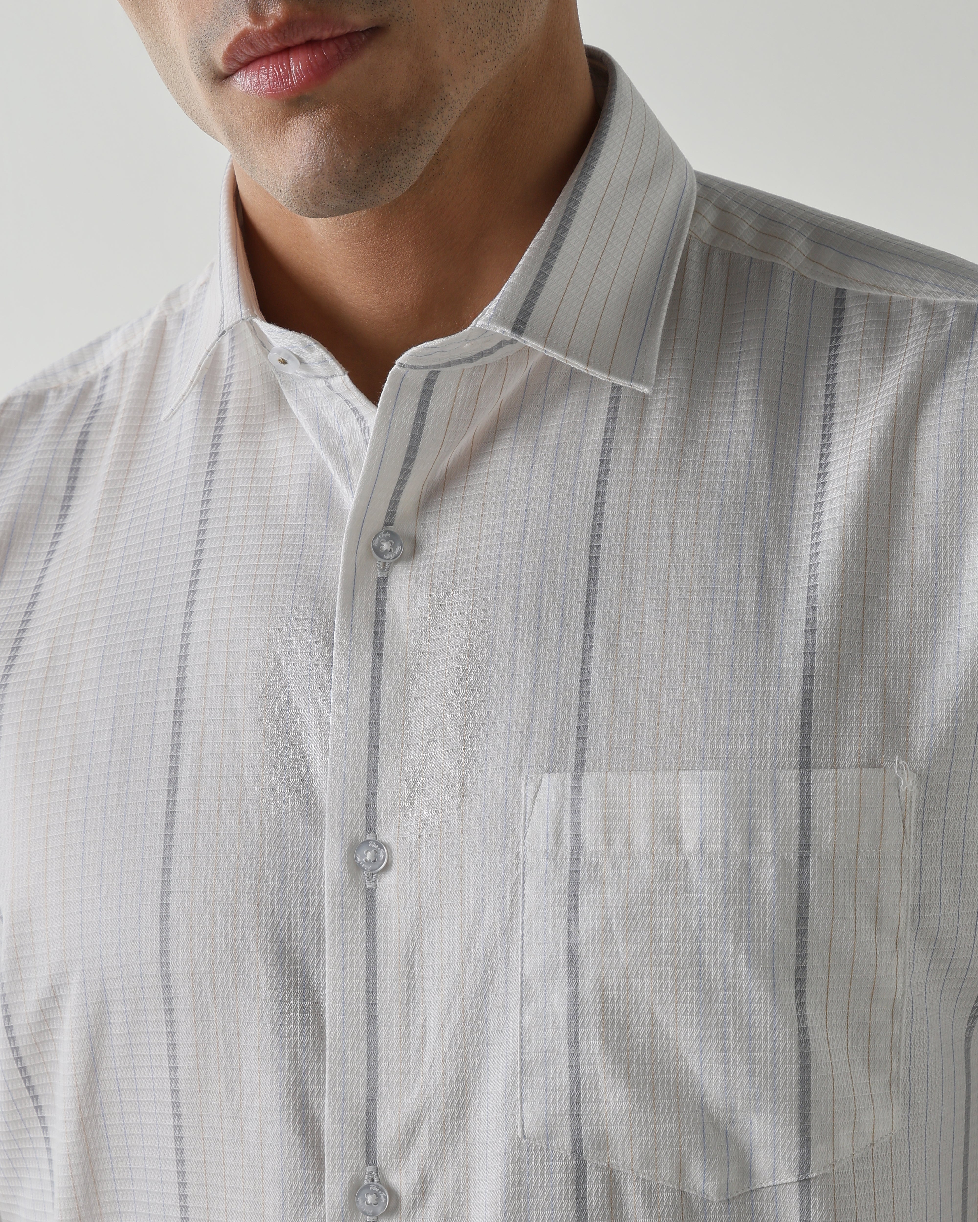 Grey/White Pure Cotton Shirts for Men | Regular Fit Luxury Wear