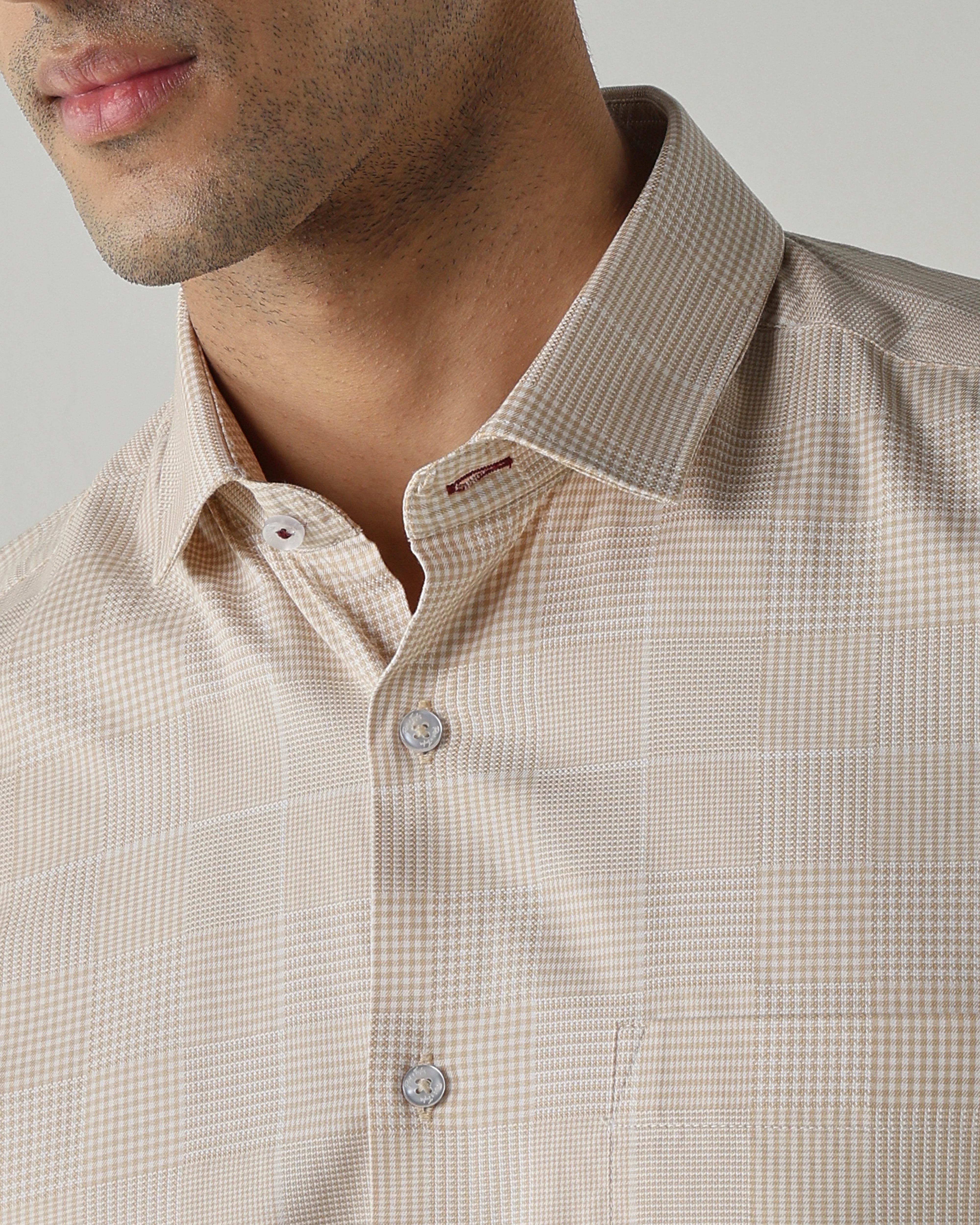 Beige/White Pure Cotton Shirts for Men | Slim Fit Luxury Wear