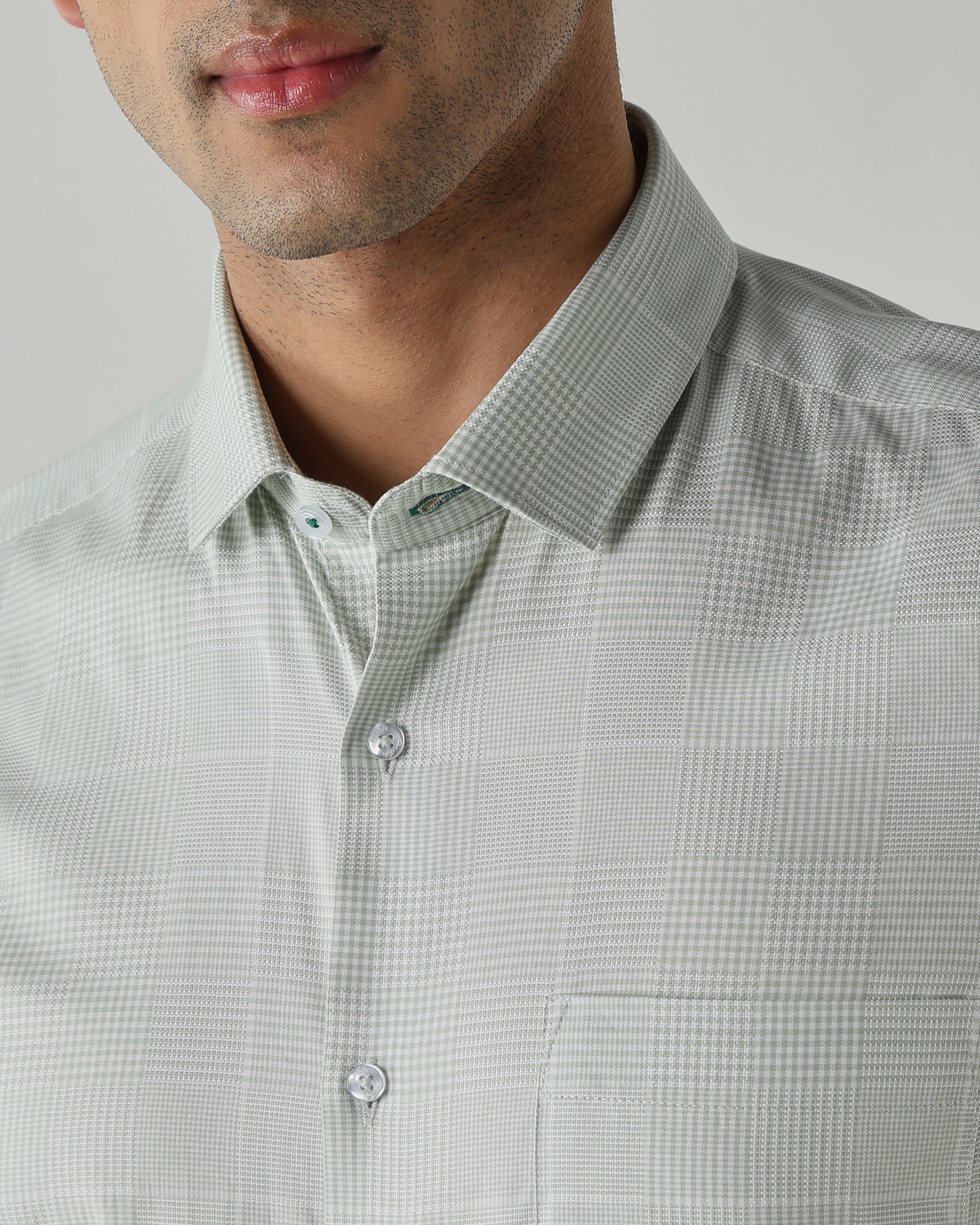 Green/White Pure Cotton Shirts for Men | Slim Fit Luxury Wear