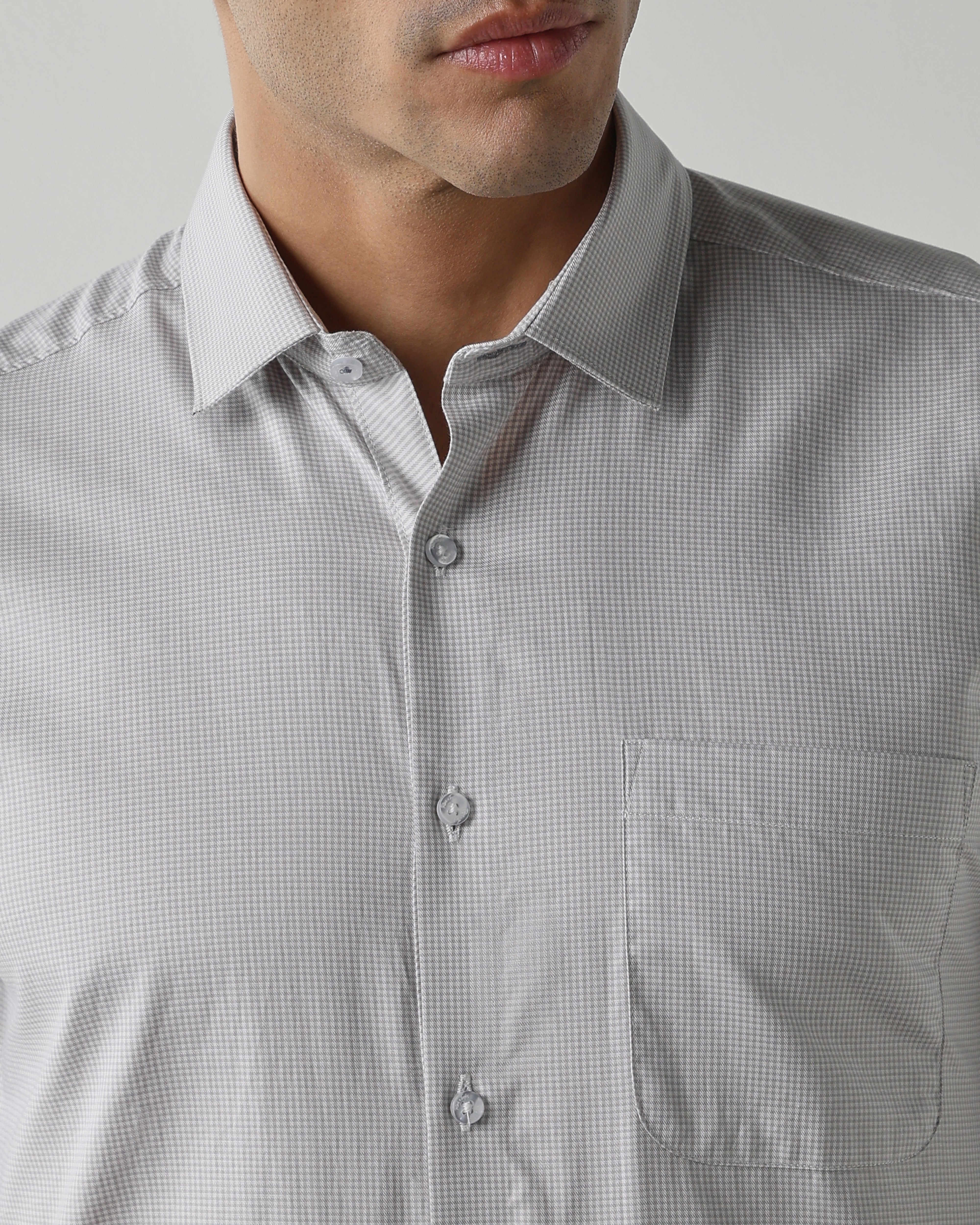 Lt Grey/White Pure Cotton Shirts for Men | Slim Fit Luxury Wear