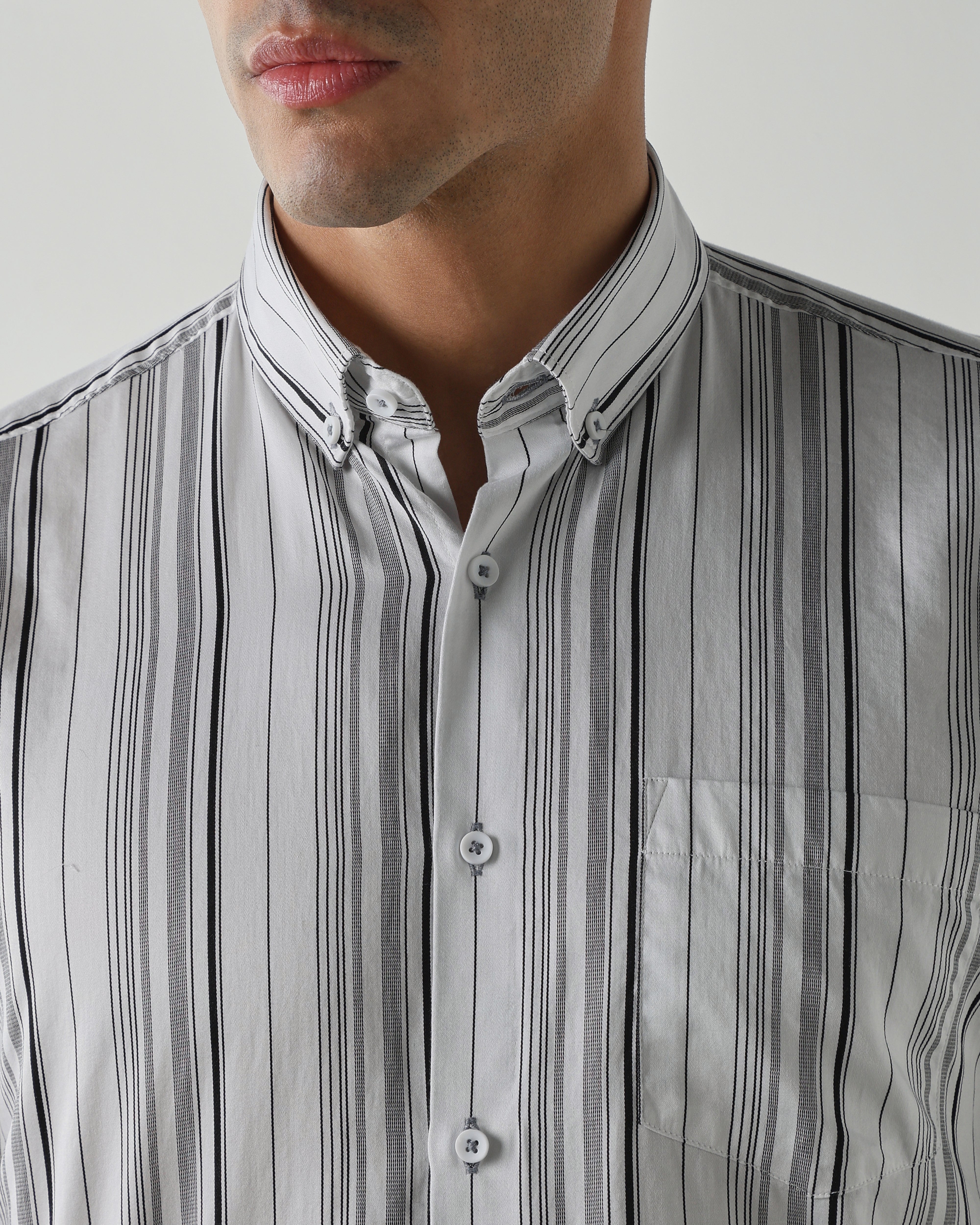 White/Black Pure Cotton Shirts for Men | Slim Fit Luxury Wear