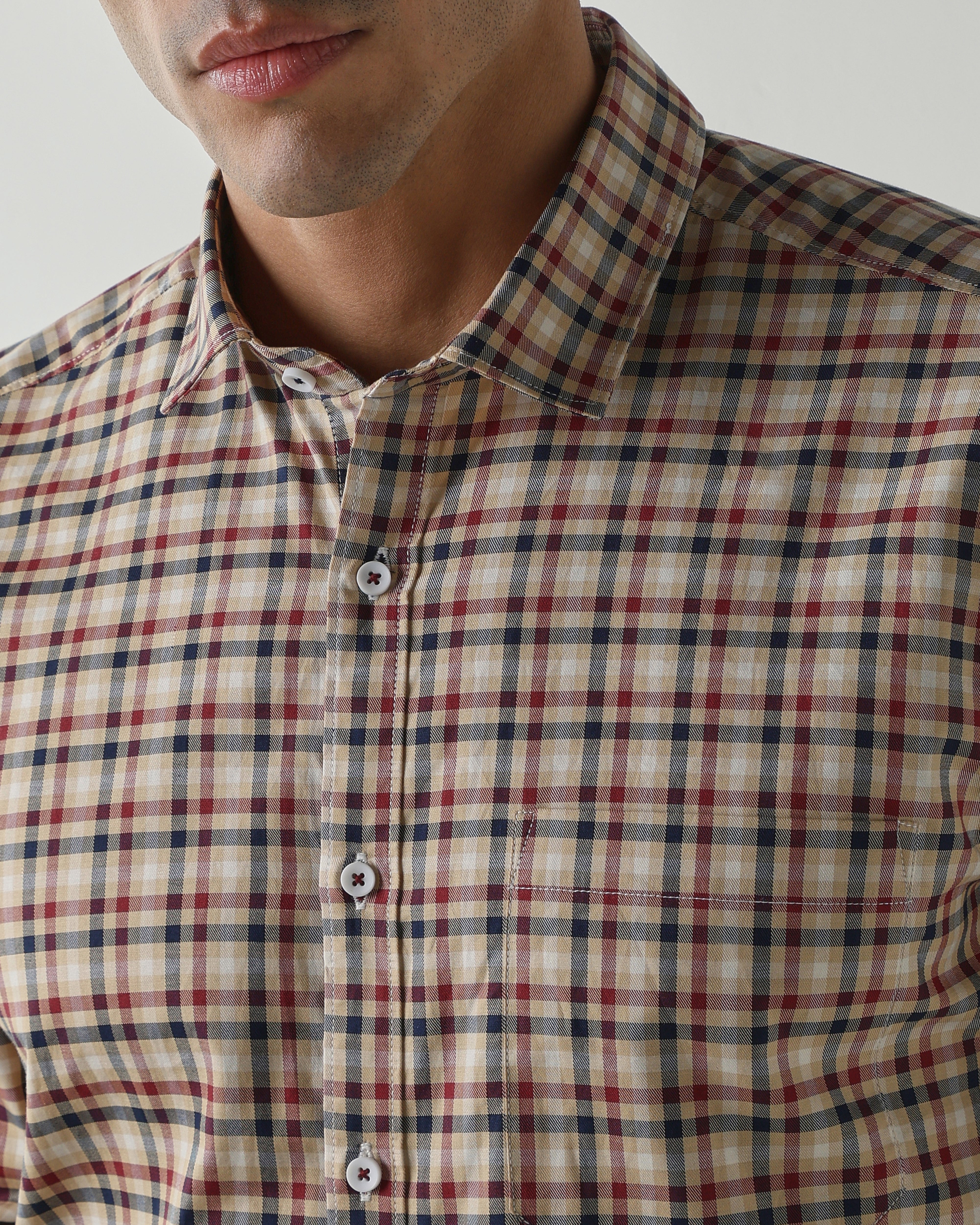 Red/Navy Pure Cotton Shirts for Men | Slim Fit Luxury Wear