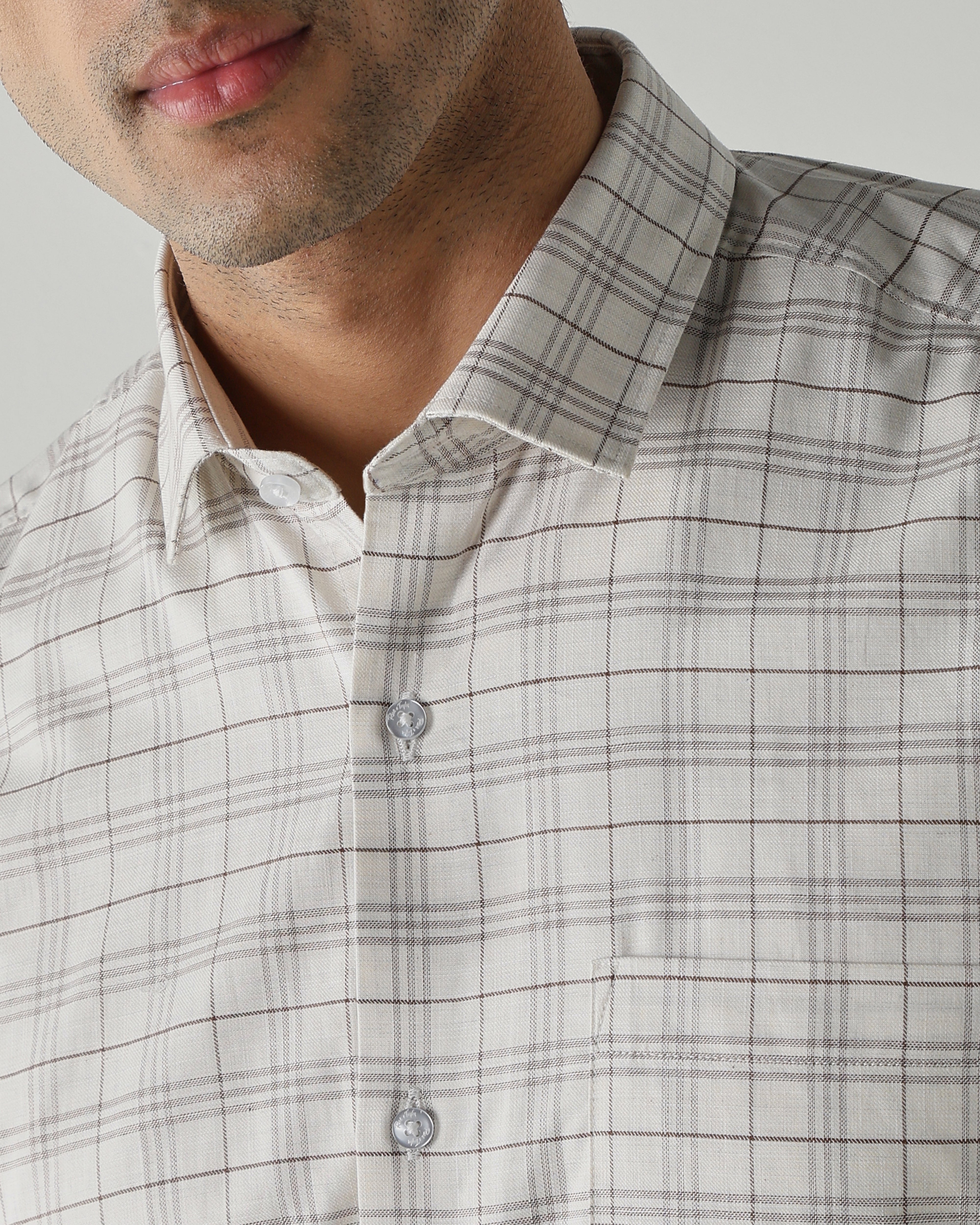 Off white/Brown Pure Cotton Shirts for Men | Regular Fit Luxury Wear