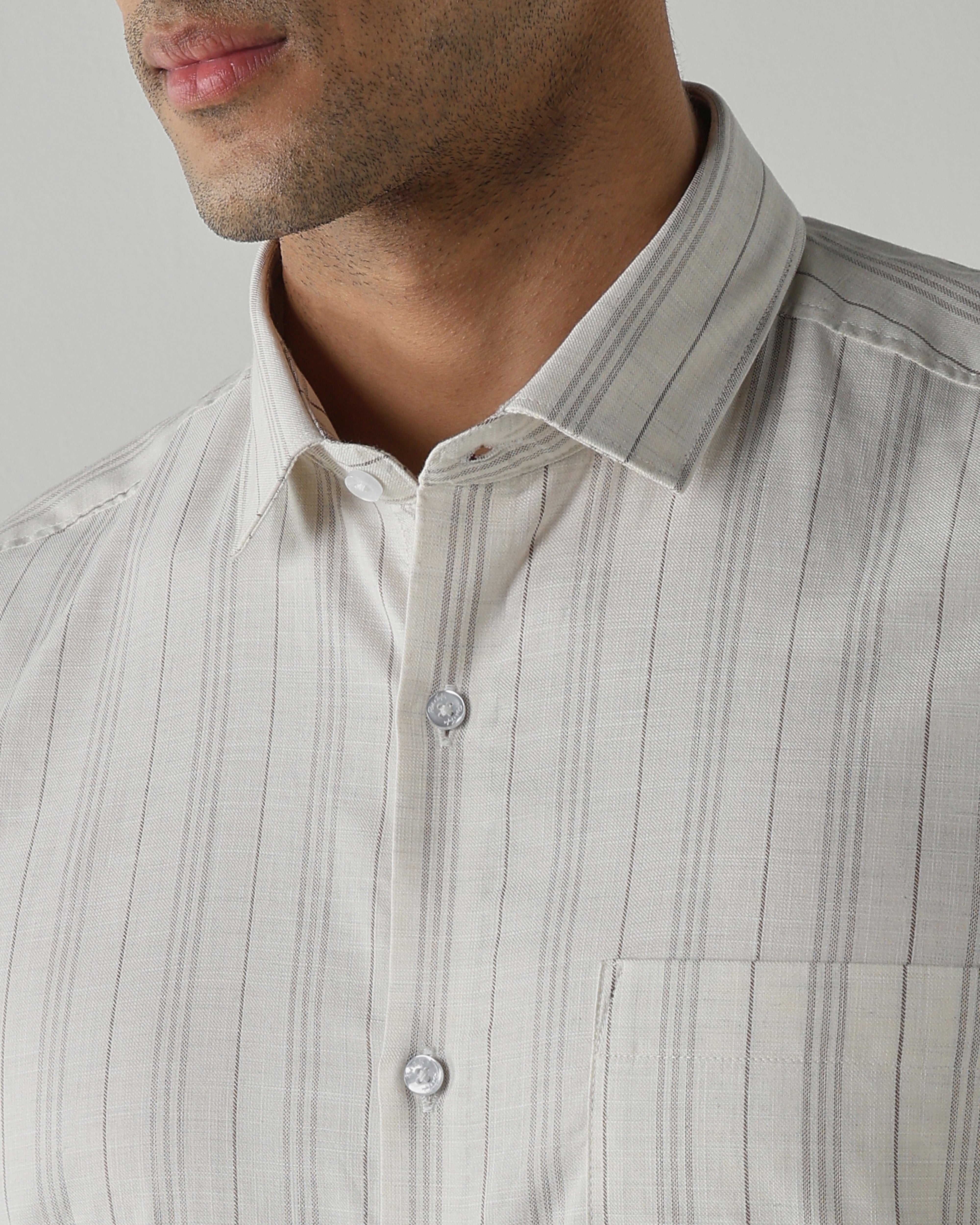 Off white/Brown Pure Cotton Shirts for Men | Regular Fit Luxury Wear