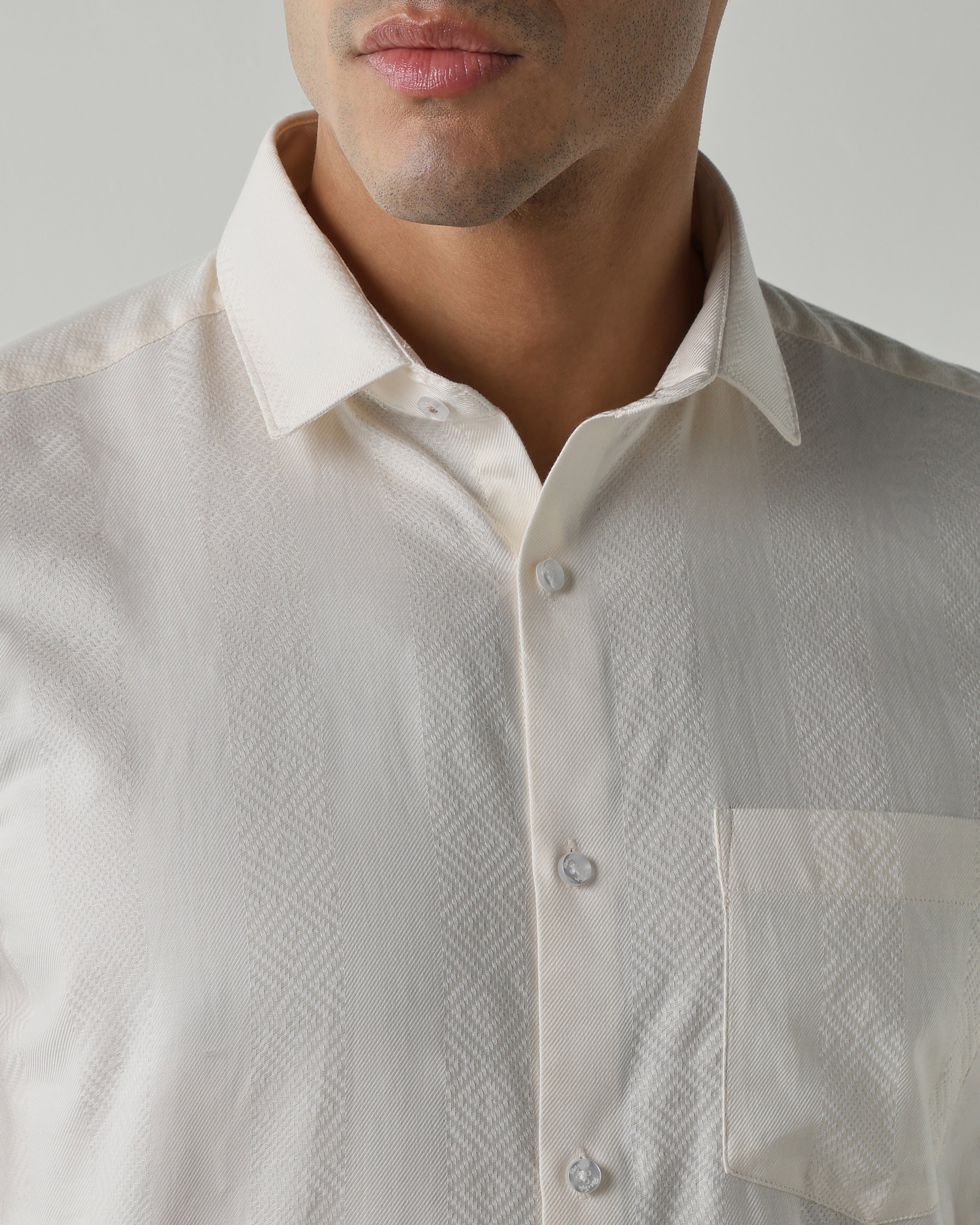 White 100% Cotton Dobby Shirts For Men | Slim Fit Fashion Formal Wear