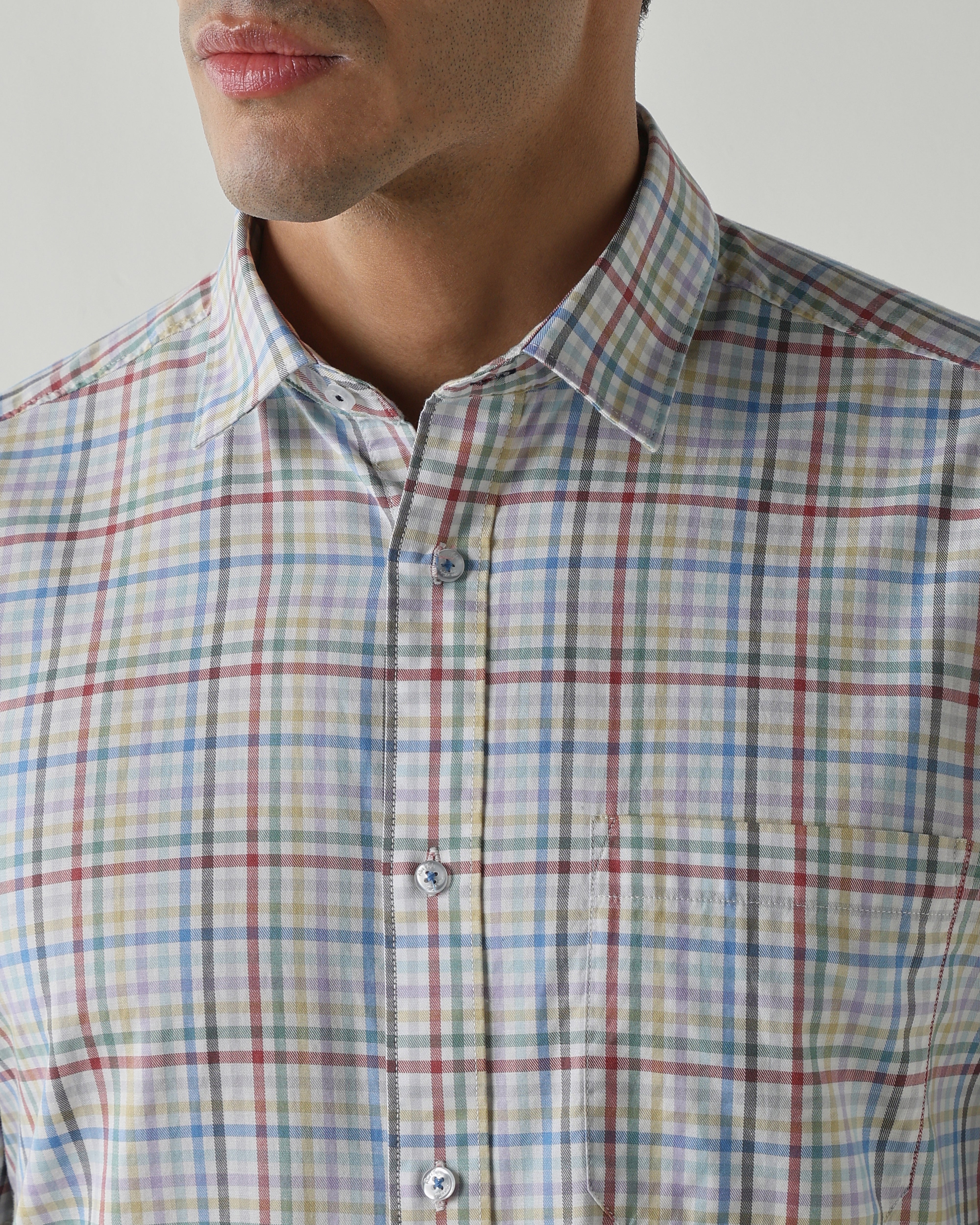 Multi 100% Cotton Checks Shirts For Men | Regular Fit Smart Casual Wear