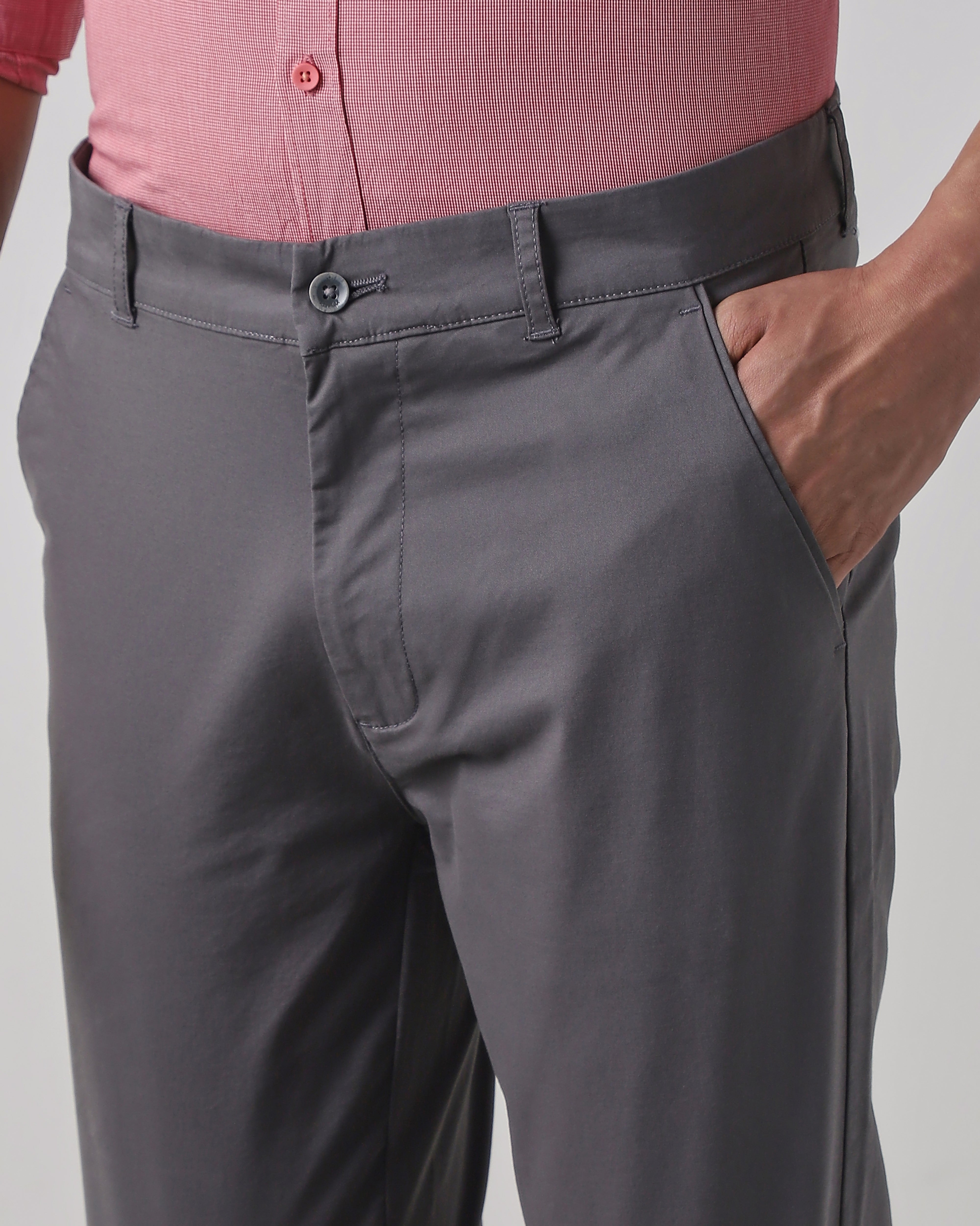 Grey Cotton Stretch Regular Fit Trouser