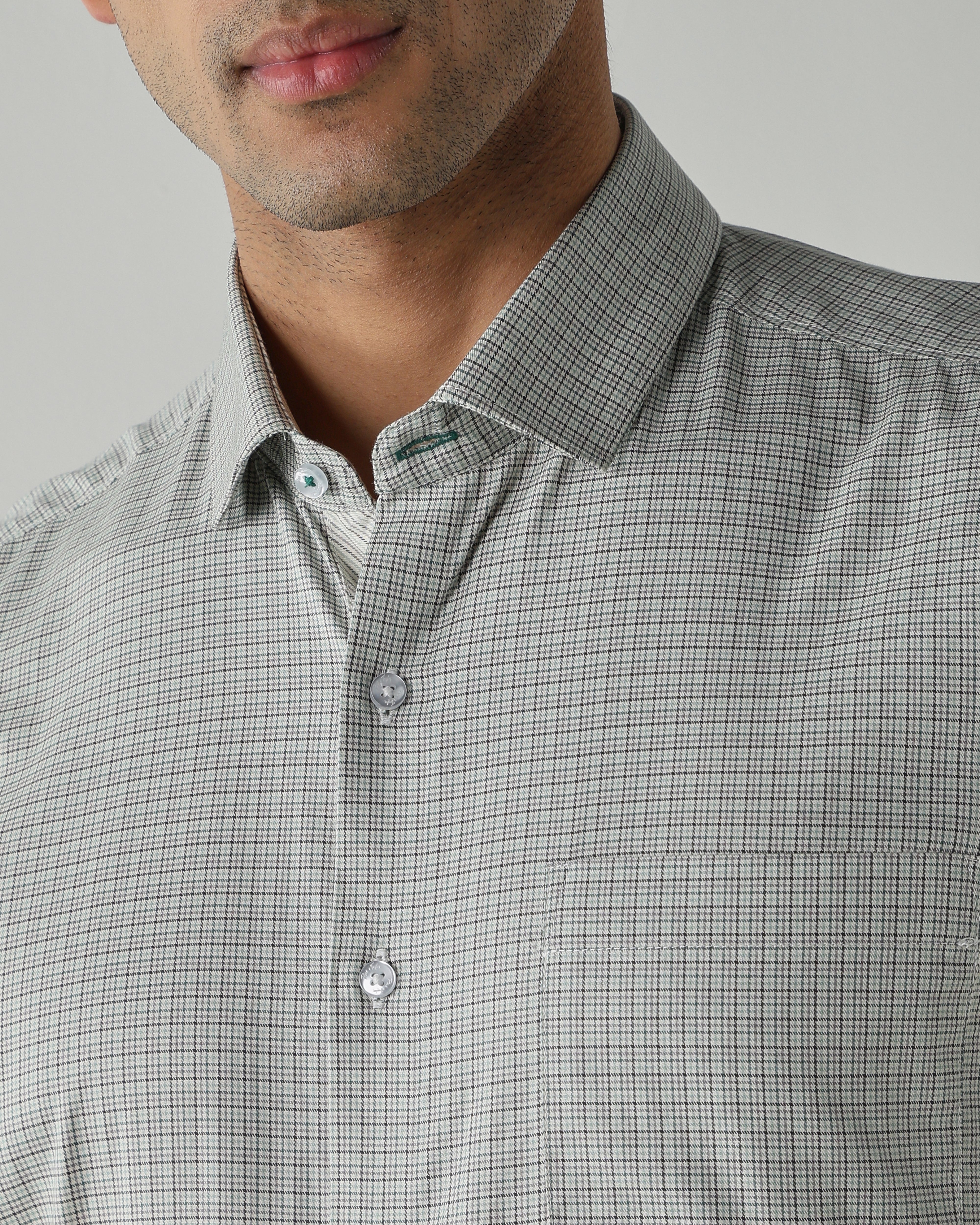 Green/Black Pure Cotton Shirts for Men | Slim Fit Luxury Wear
