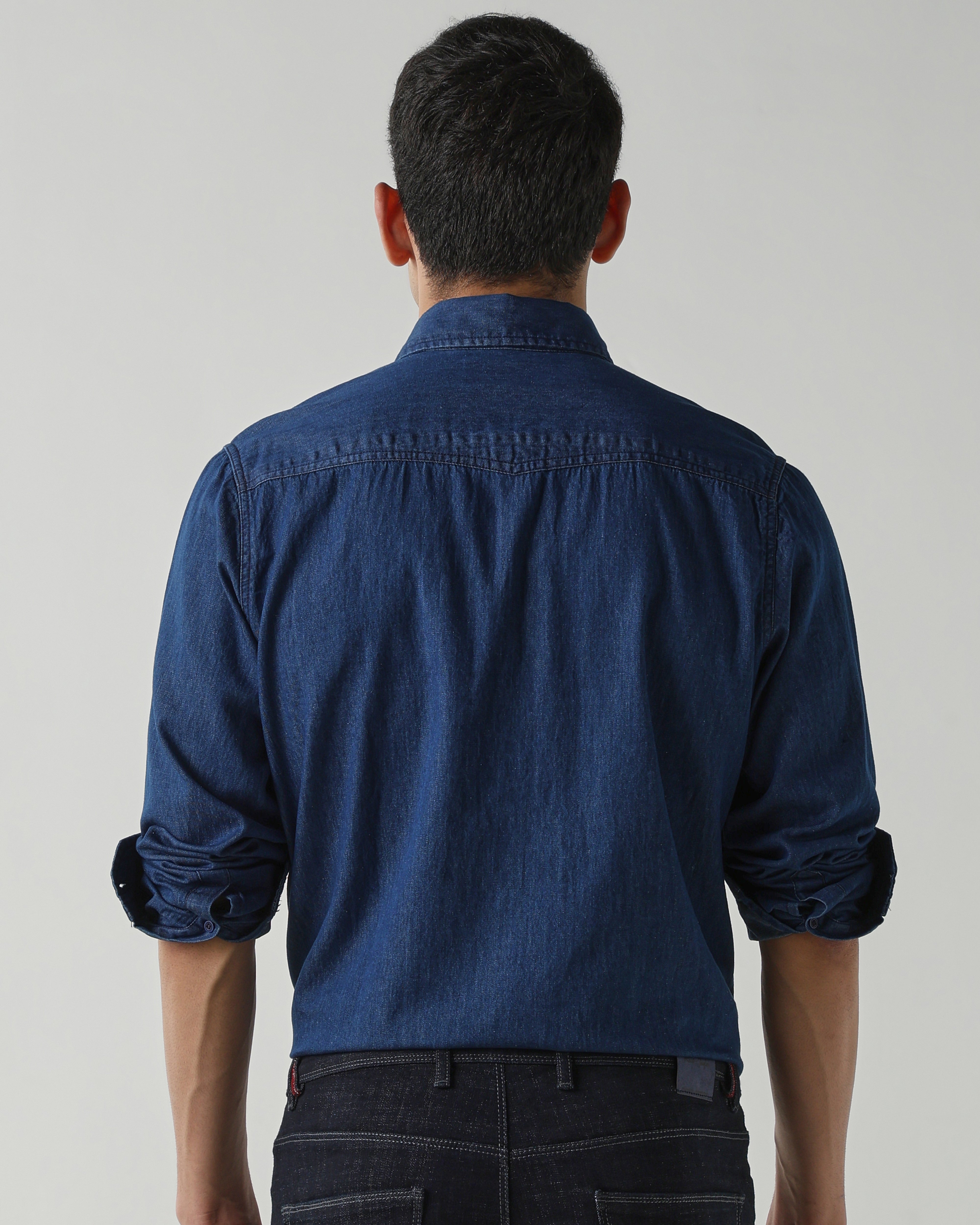 Premium Best Dark Blue Denim 100% Cotton Slim Fit Casual Full Sleeve Shirt