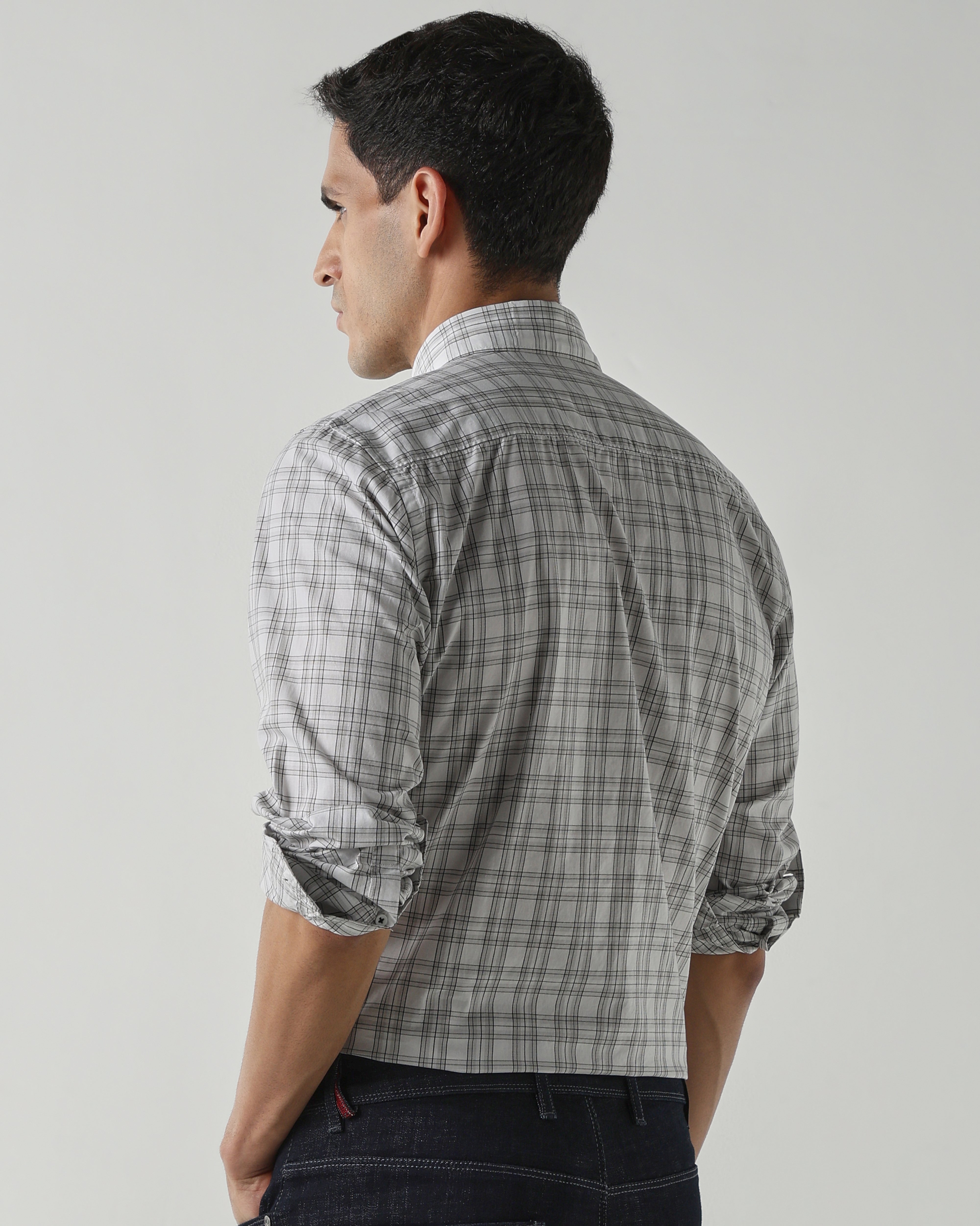 WHITE/GREY Pure Cotton Shirts for Men | Slim Fit Luxury Wear