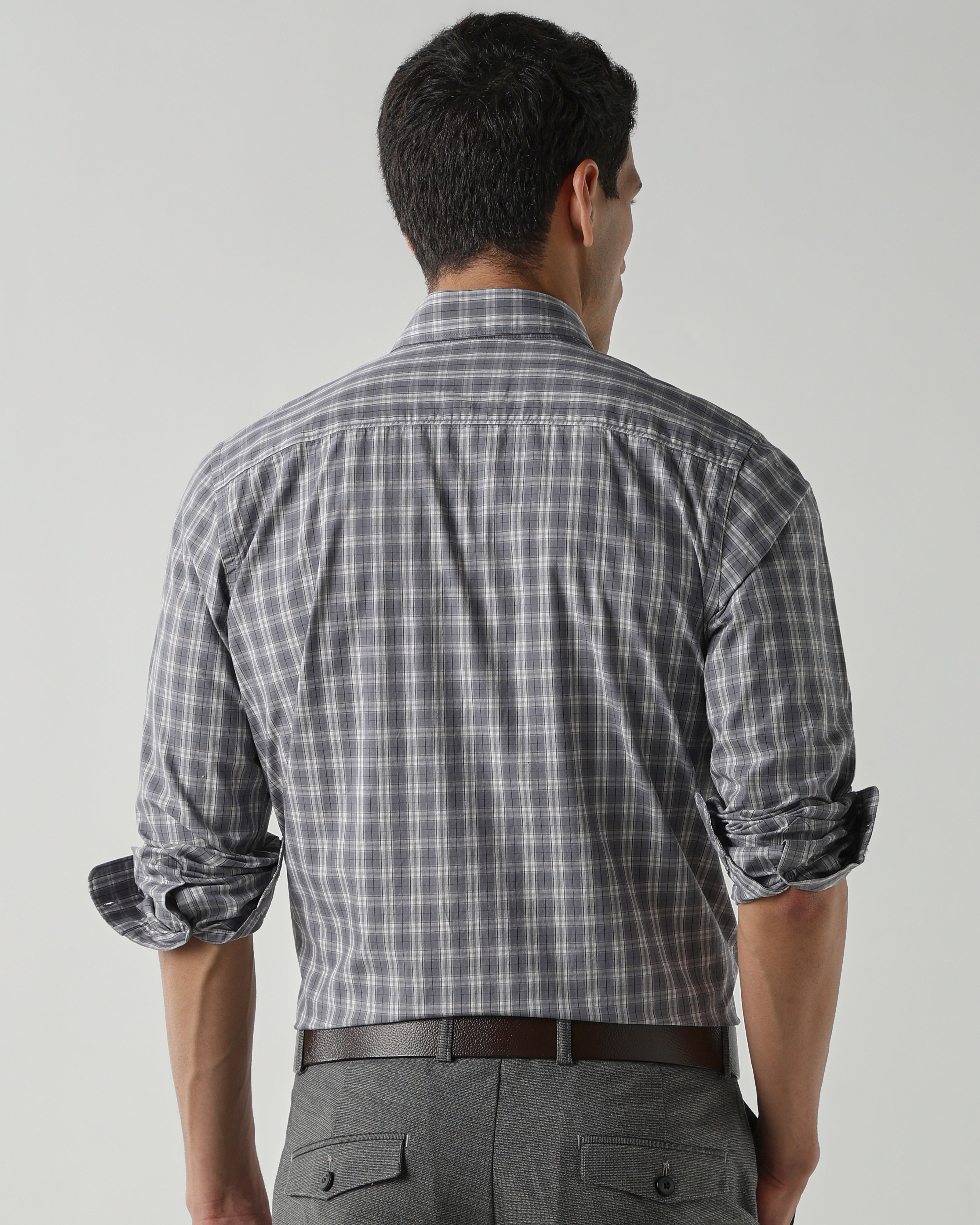 Grey/White Pure Cotton Shirts for Men | Slim Fit Luxury Wear