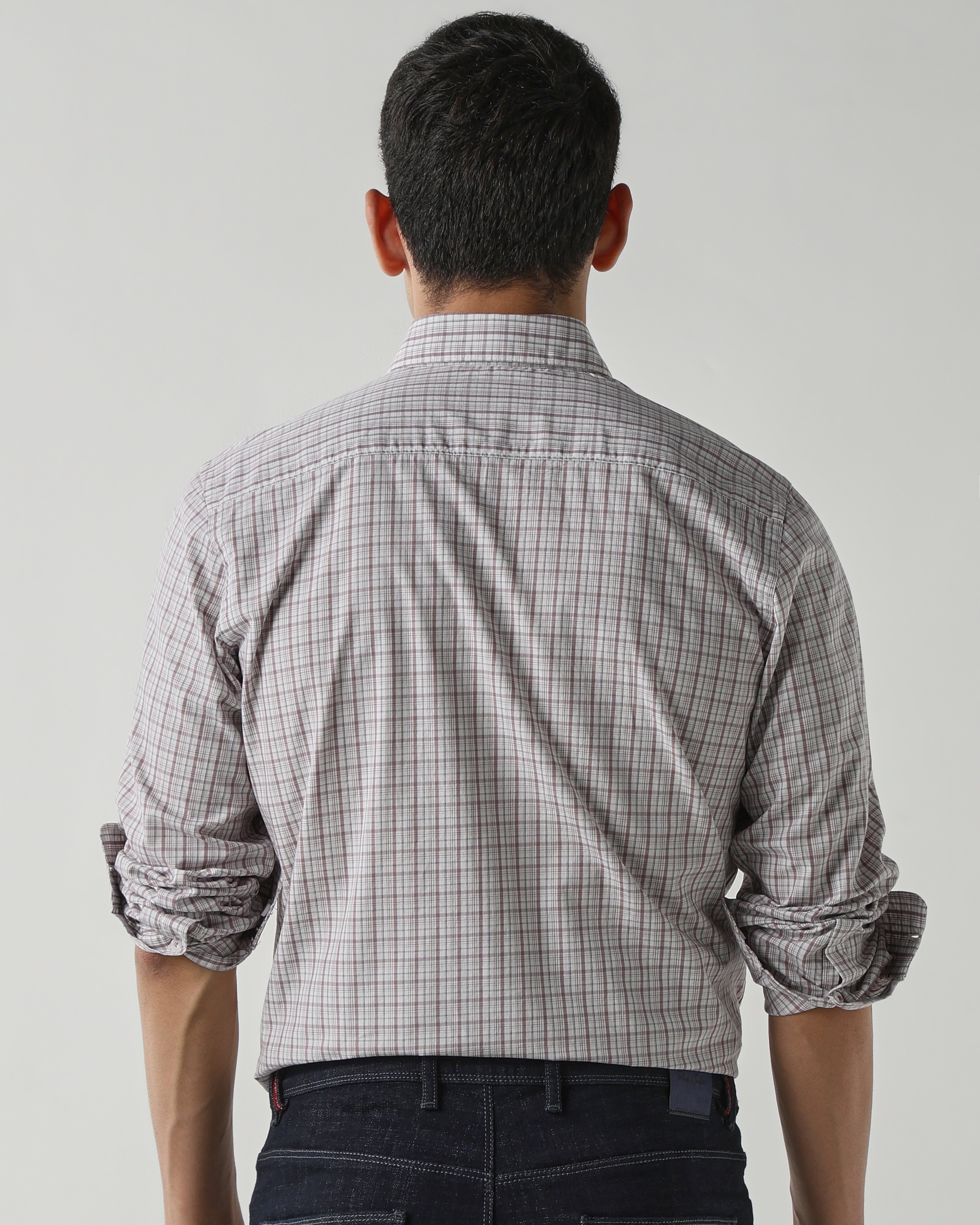 White/Lt Brown Pure Cotton Shirts for Men | Slim Fit Luxury Wear