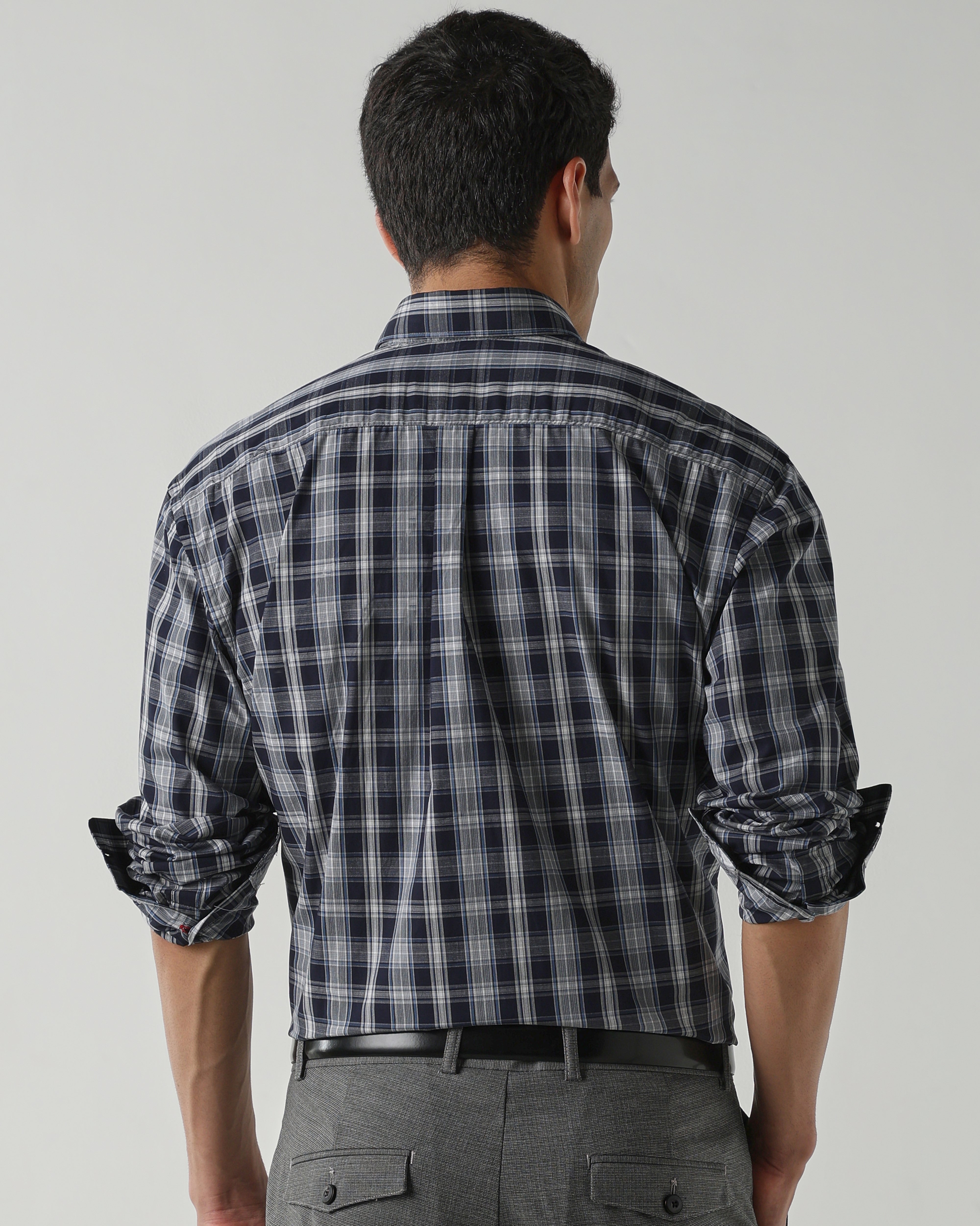 Navy/White Pure Cotton Shirts for Men | Regular Fit Luxury Wear