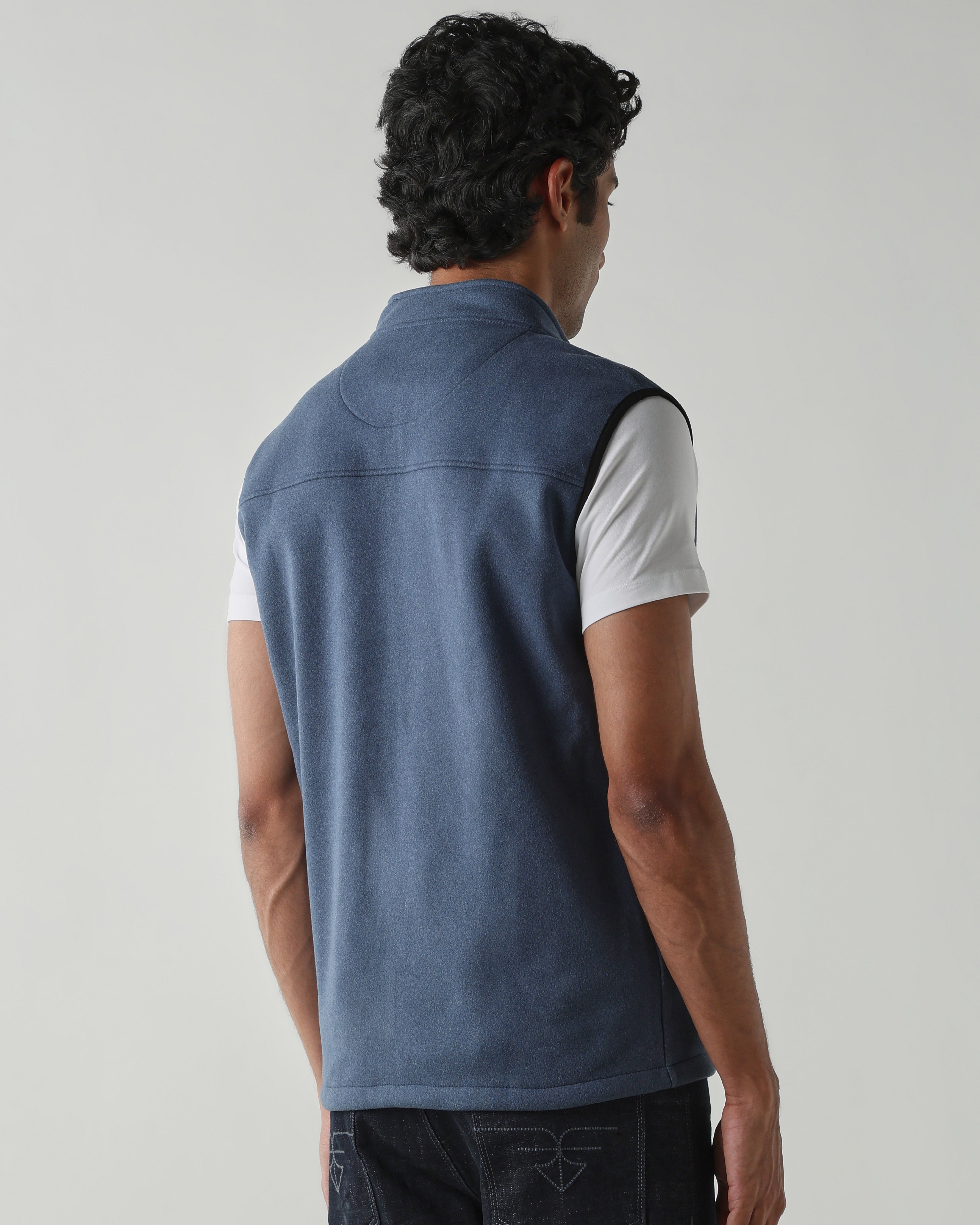 Round Neck Sleeveless Jackets – Denim