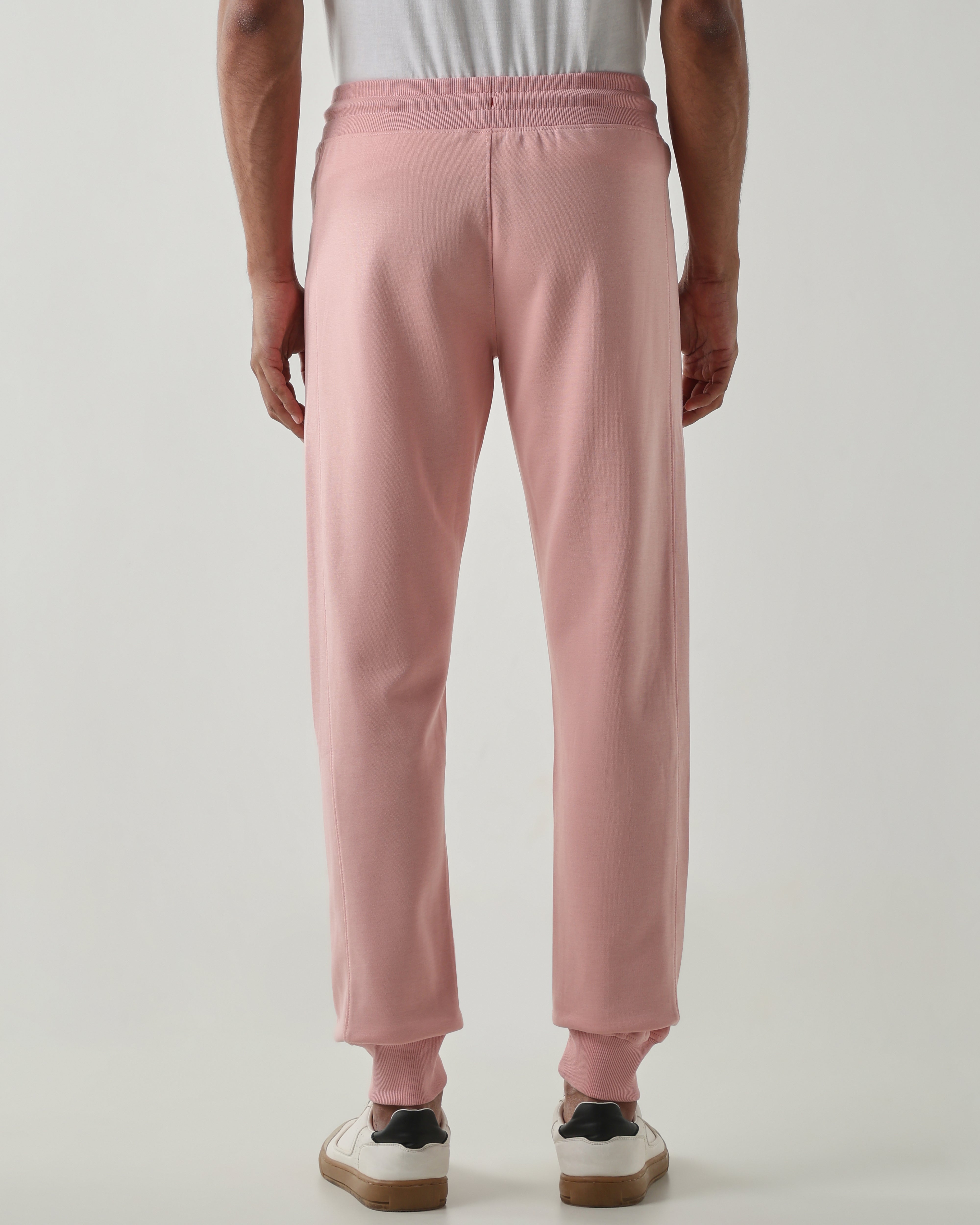Rib at Waist and bottom Flat Front Joggers – Sliver Pink