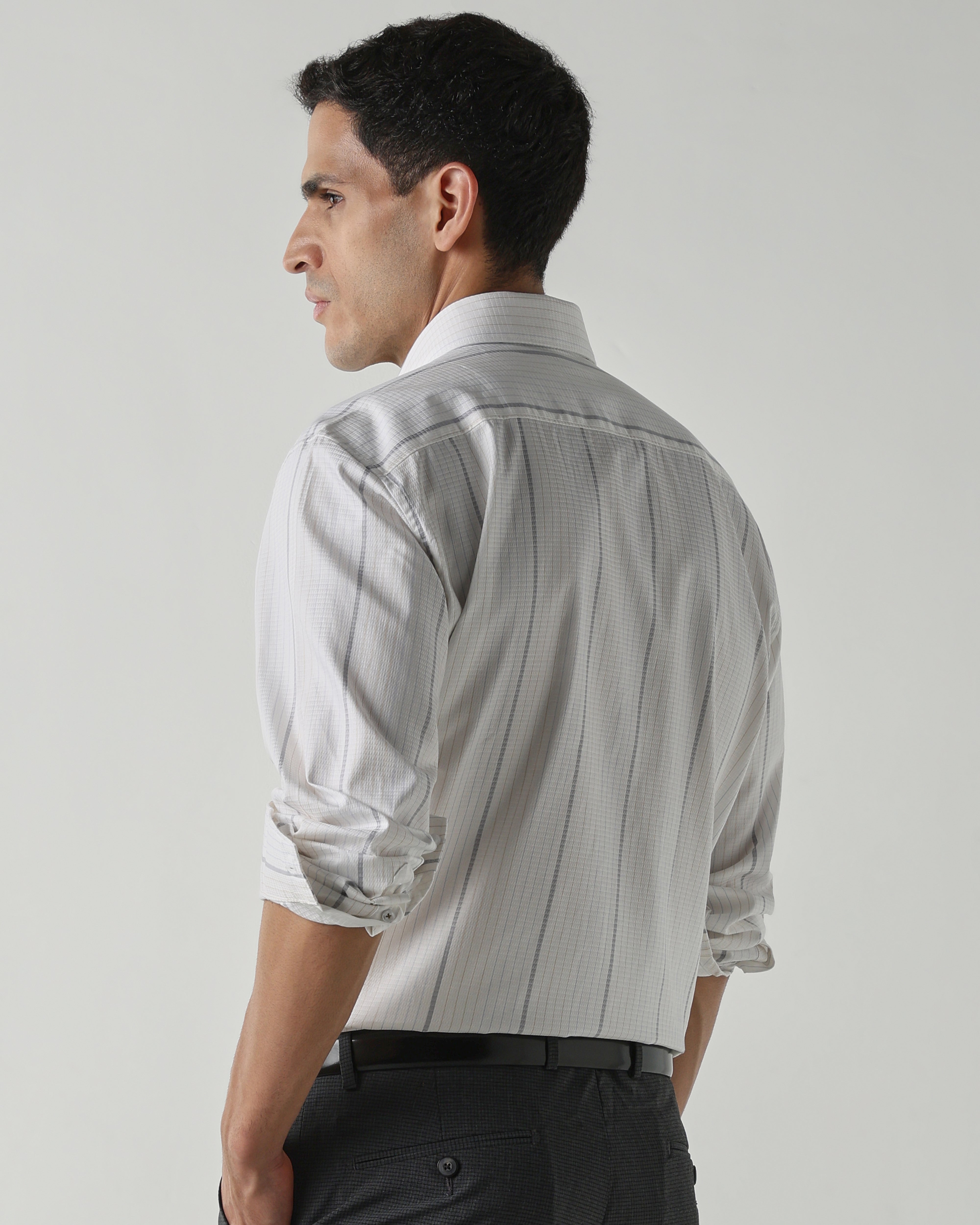 Grey/White Pure Cotton Shirts for Men | Regular Fit Luxury Wear