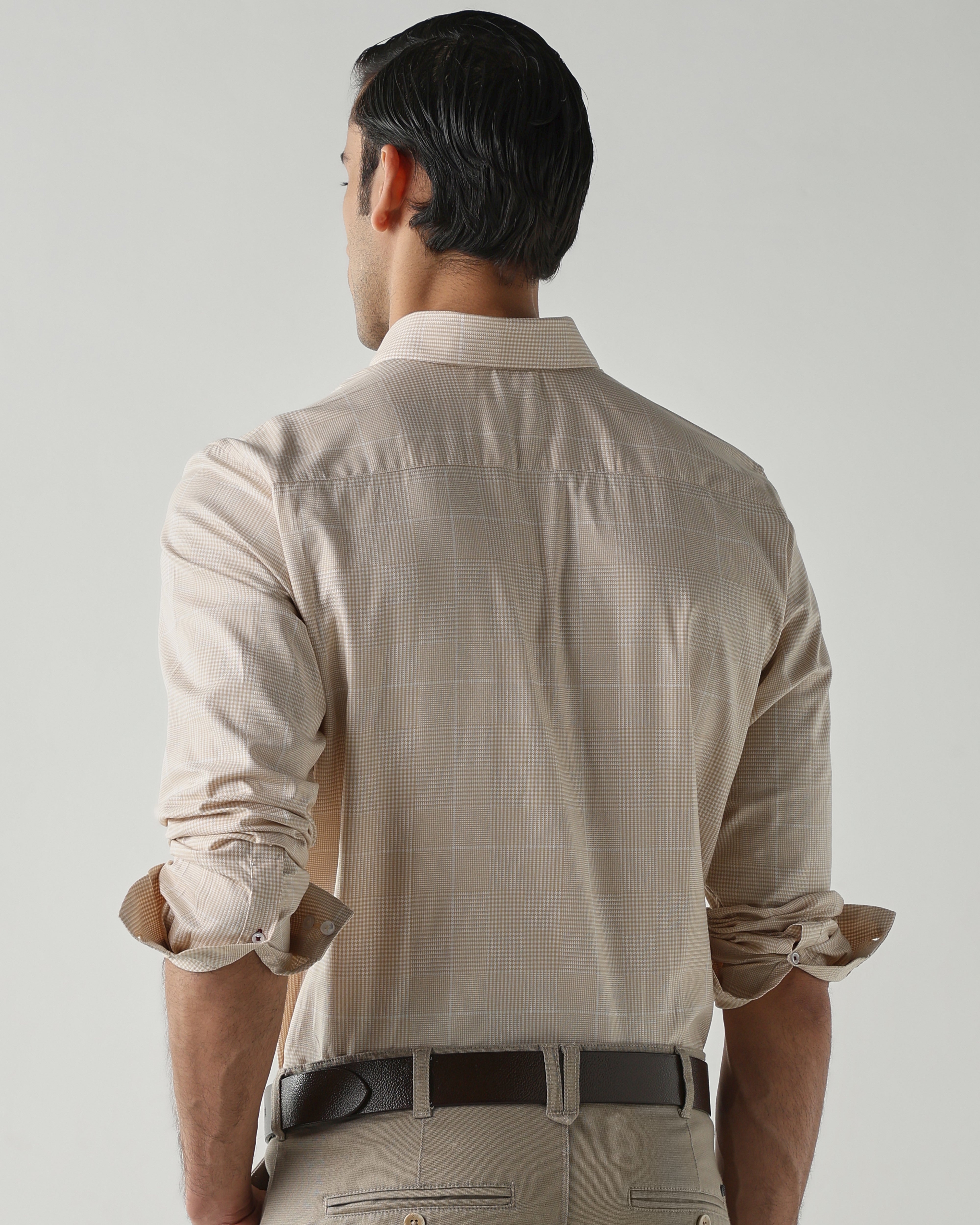 Beige/White Pure Cotton Shirts for Men | Slim Fit Luxury Wear