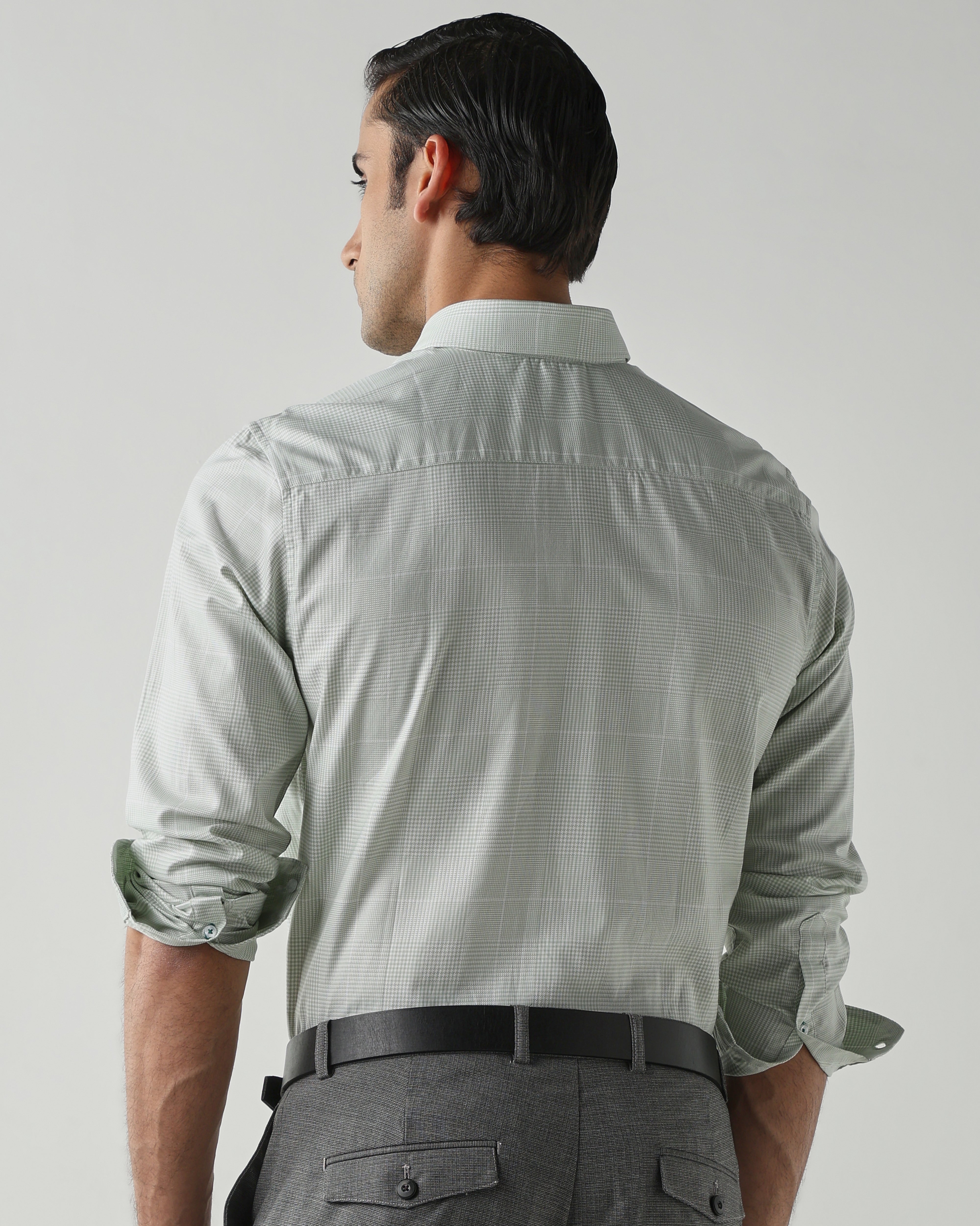 Green/White Pure Cotton Shirts for Men | Slim Fit Luxury Wear