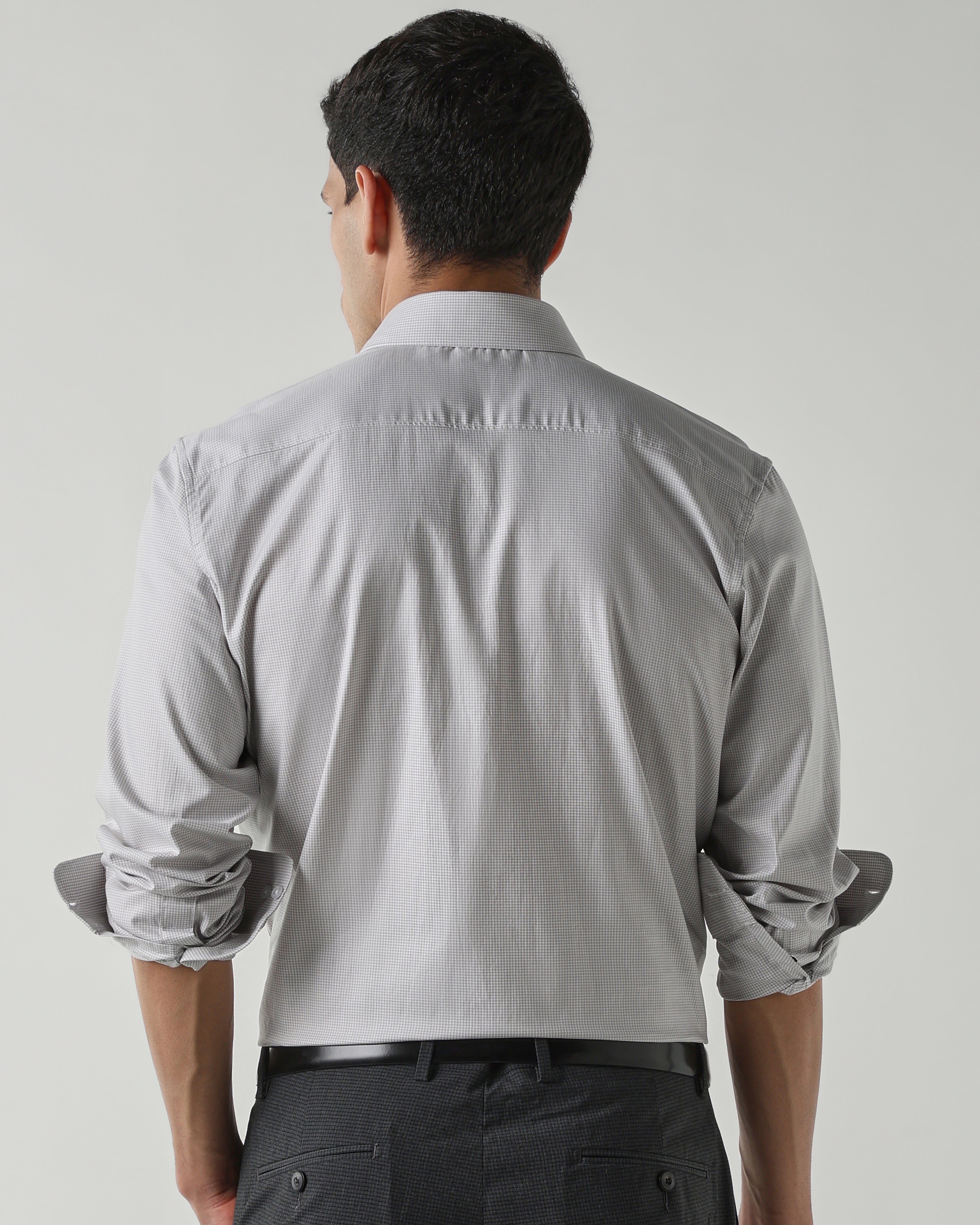 Lt Grey/White Pure Cotton Shirts for Men | Slim Fit Luxury Wear