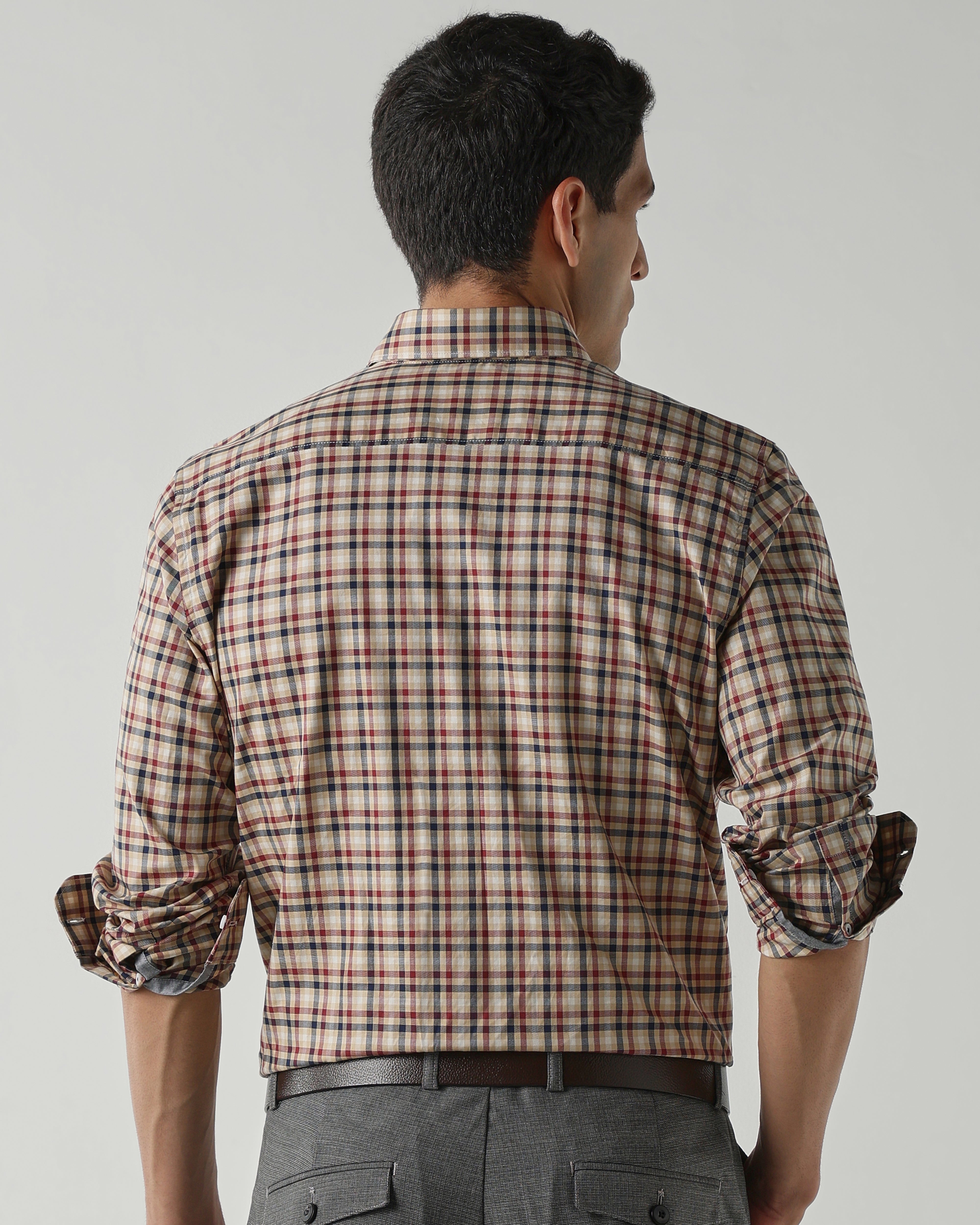 Red/Navy Pure Cotton Shirts for Men | Slim Fit Luxury Wear