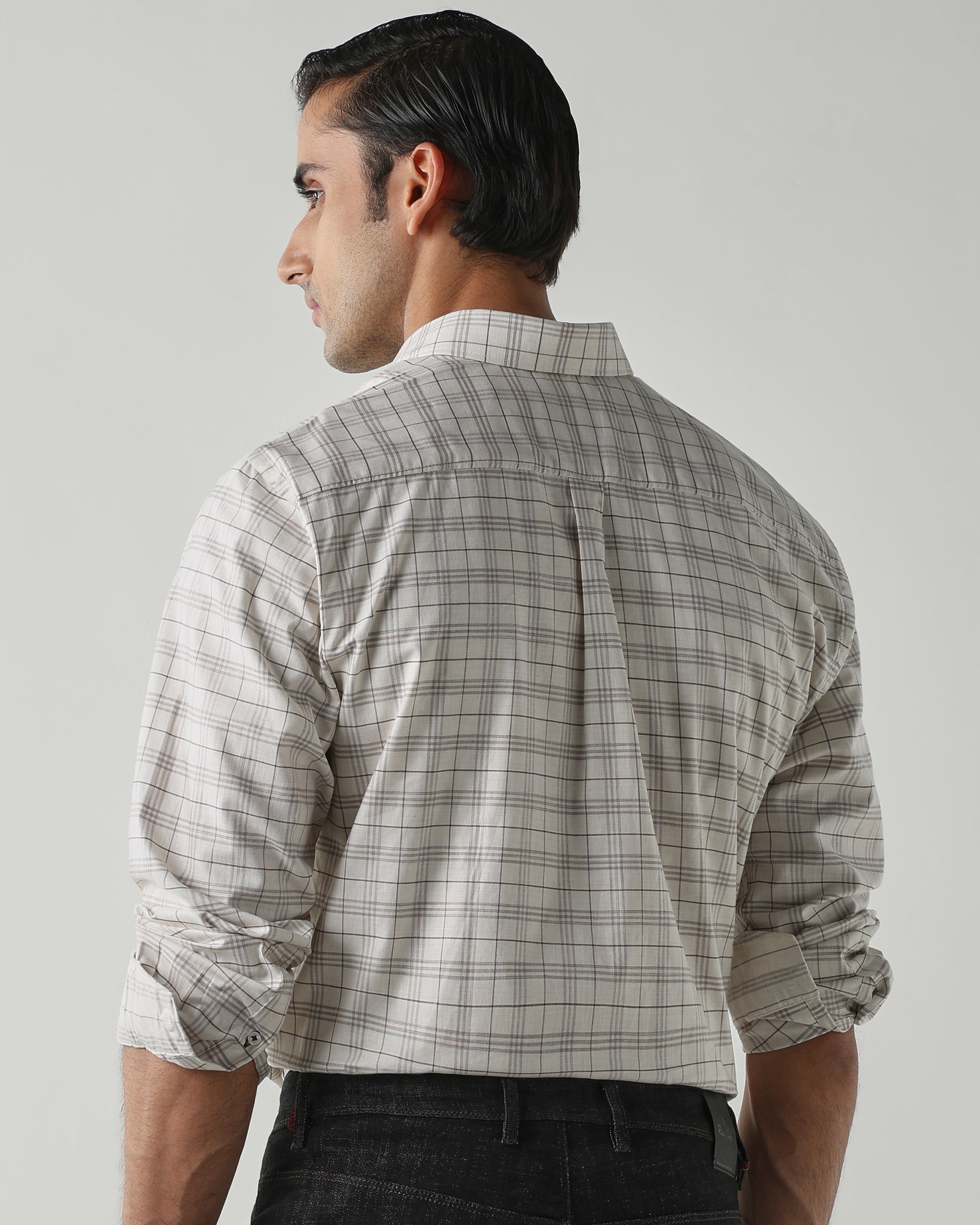 Off white/Brown Pure Cotton Shirts for Men | Regular Fit Luxury Wear