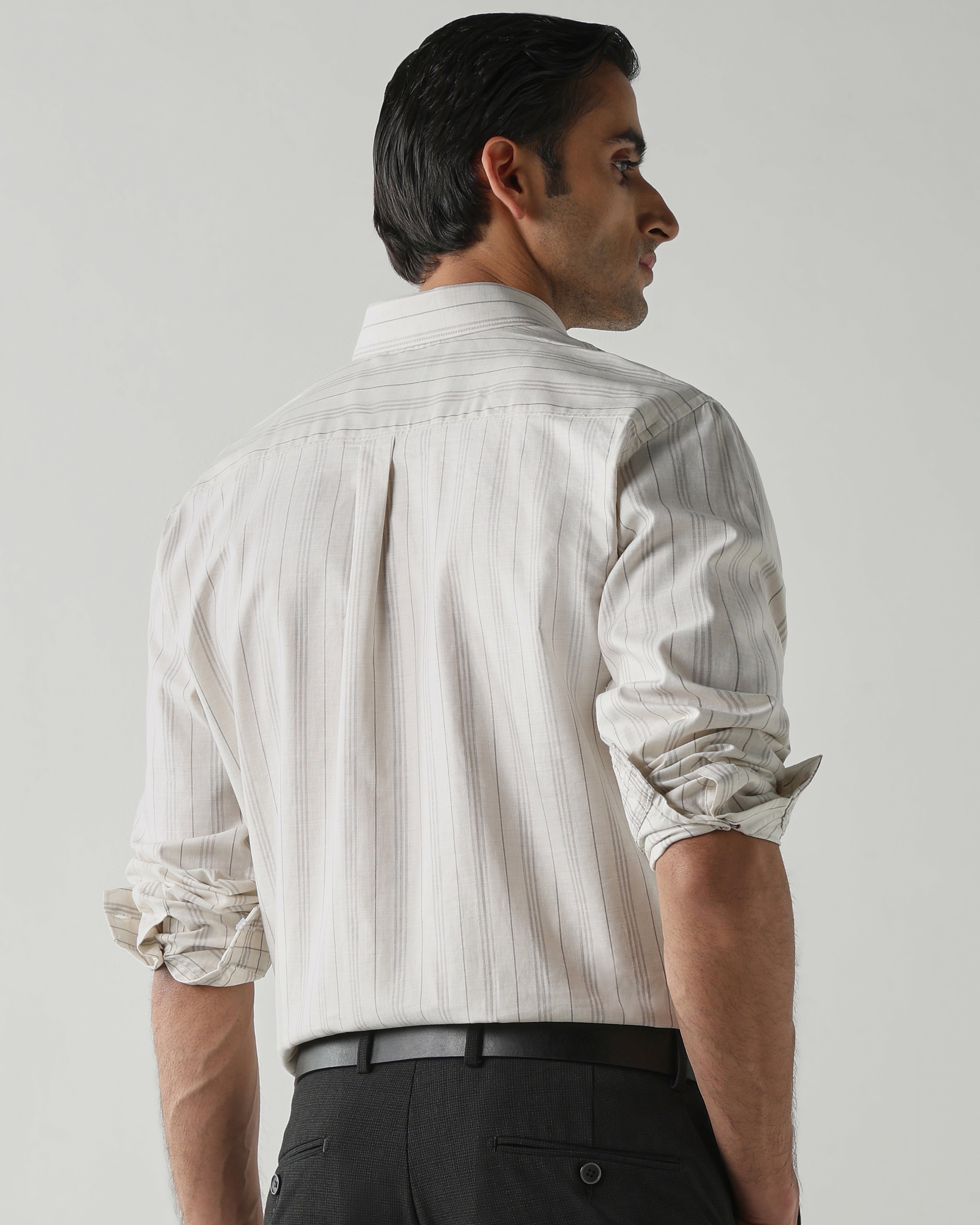 Off white/Brown Pure Cotton Shirts for Men | Regular Fit Luxury Wear